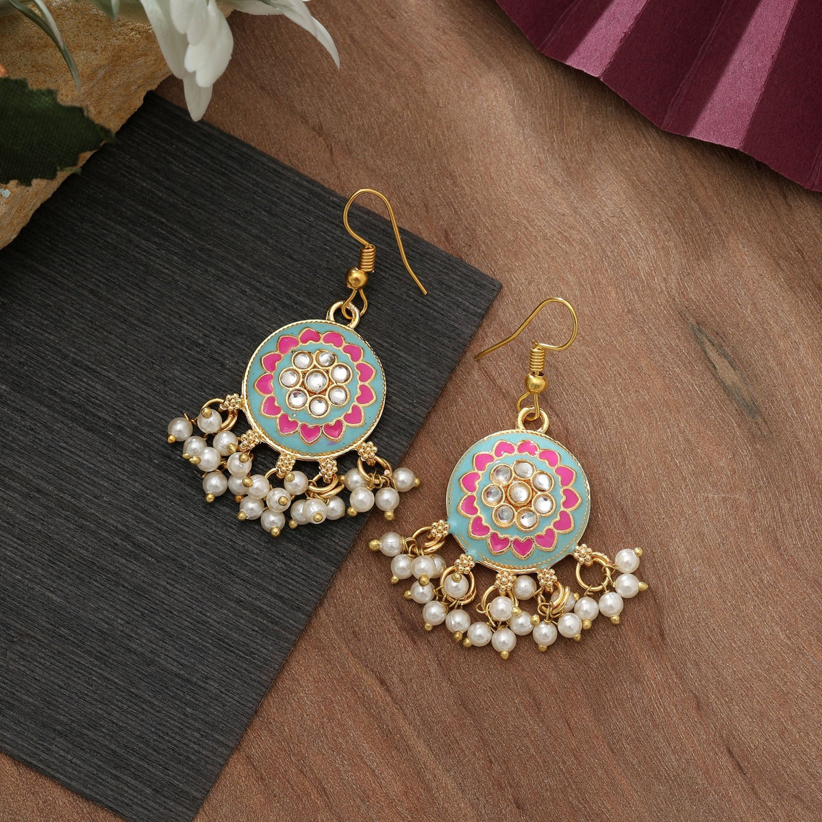 Sky Blue Color Meenakari Earrings Elegant Daily Wear