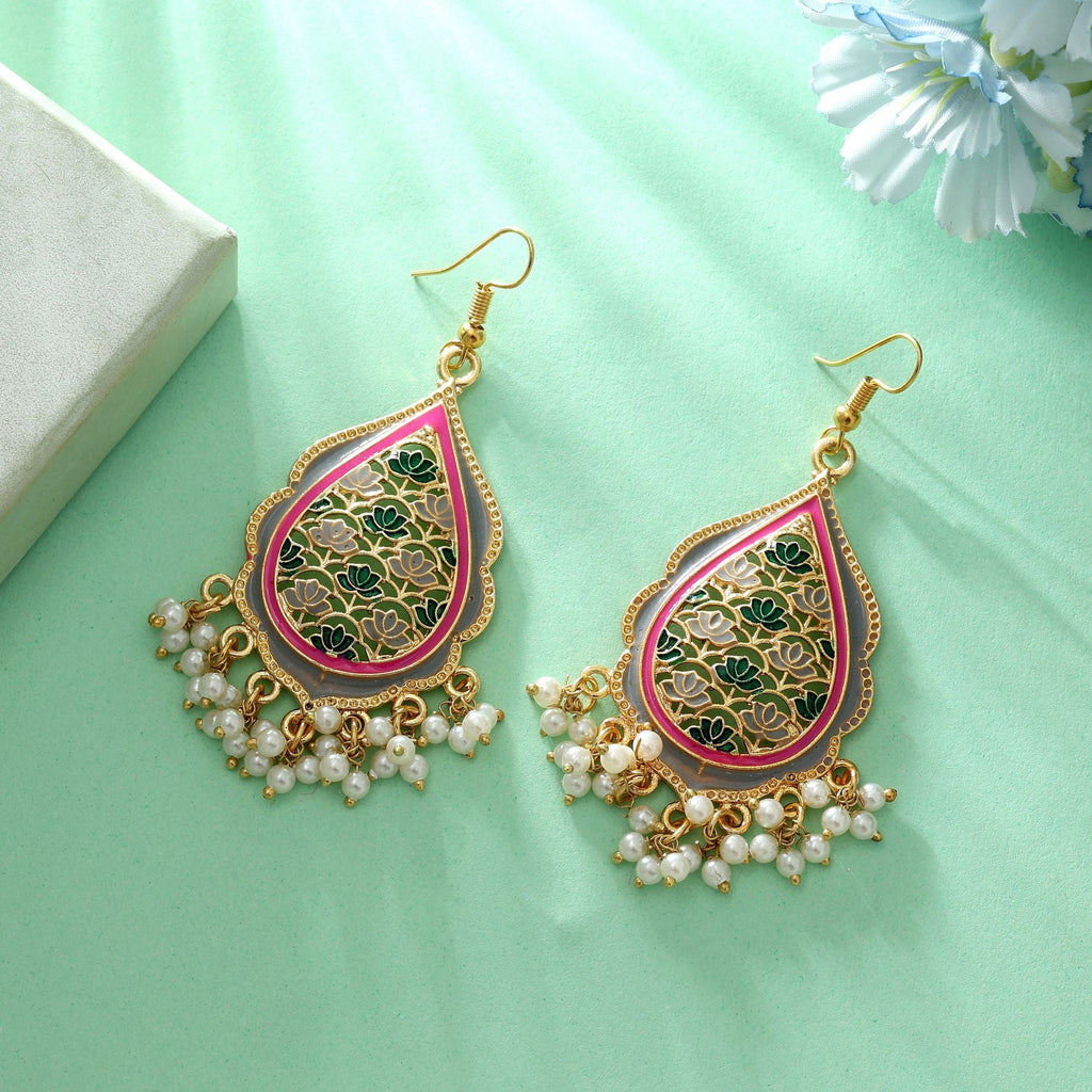 Grey Color Meenakari Earrings Minimal Ethnic Wear