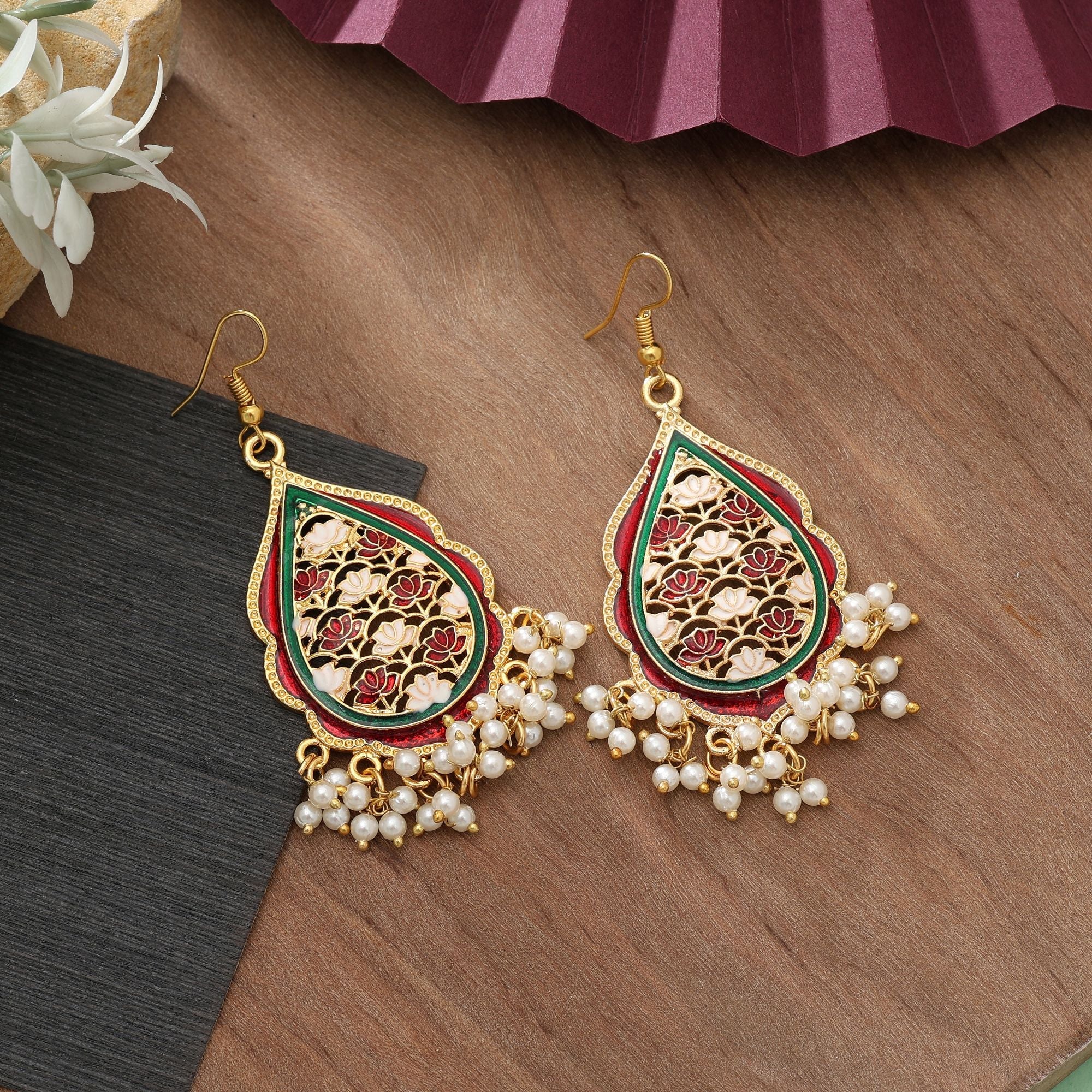 Maroon Color Meenakari Earrings Royal Ethnic Wear