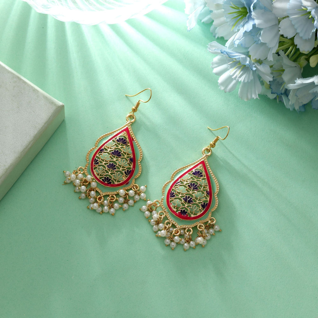 Pista Green Color Meenakari Earrings Bridal Style