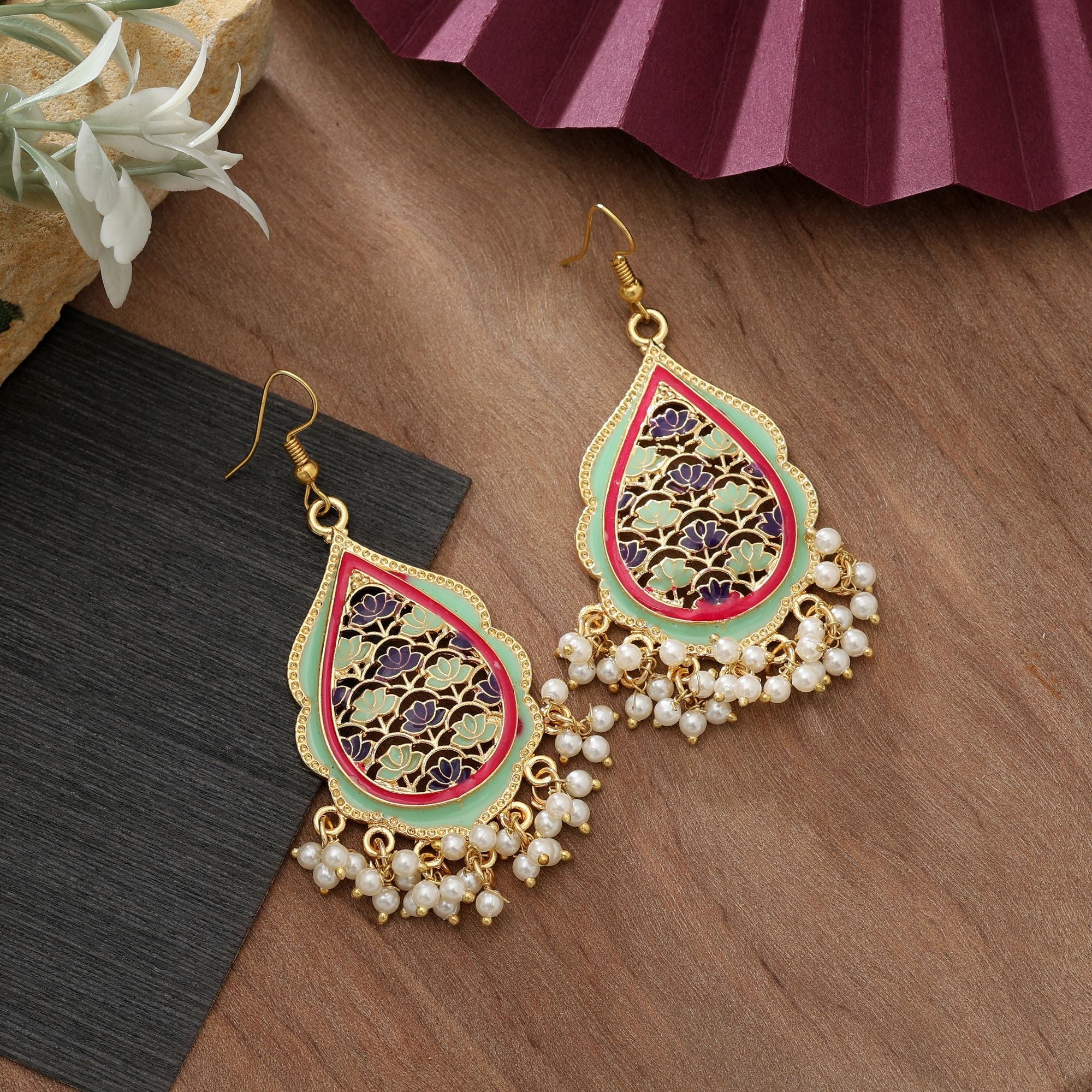 Pista Green Color Meenakari Earrings Bridal Style