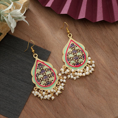 Pista Green Color Meenakari Earrings Bridal Style