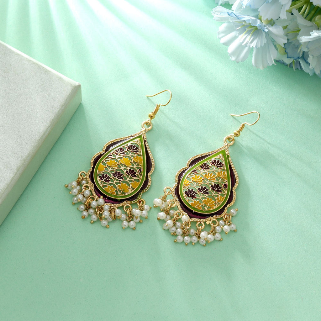 Purple Color Meenakari Earrings Traditional Style