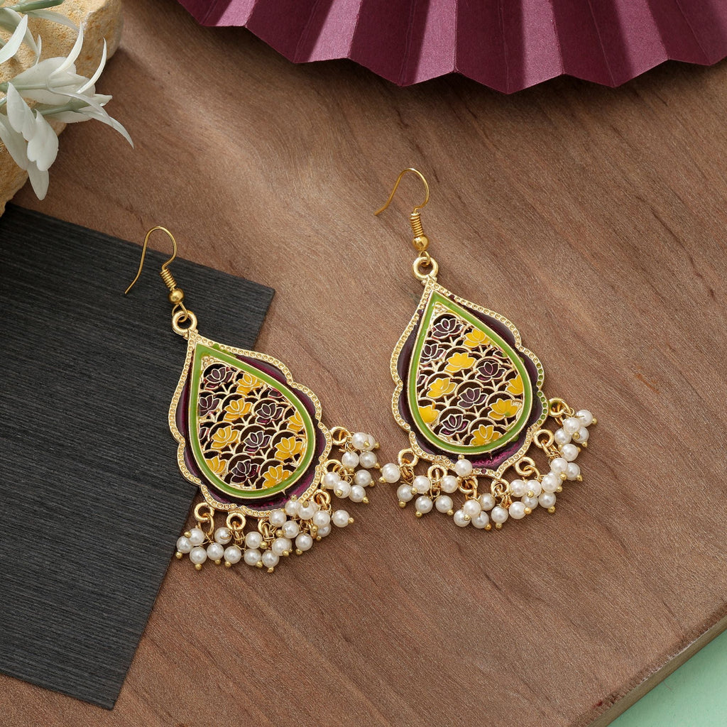 Purple Color Meenakari Earrings Traditional Style