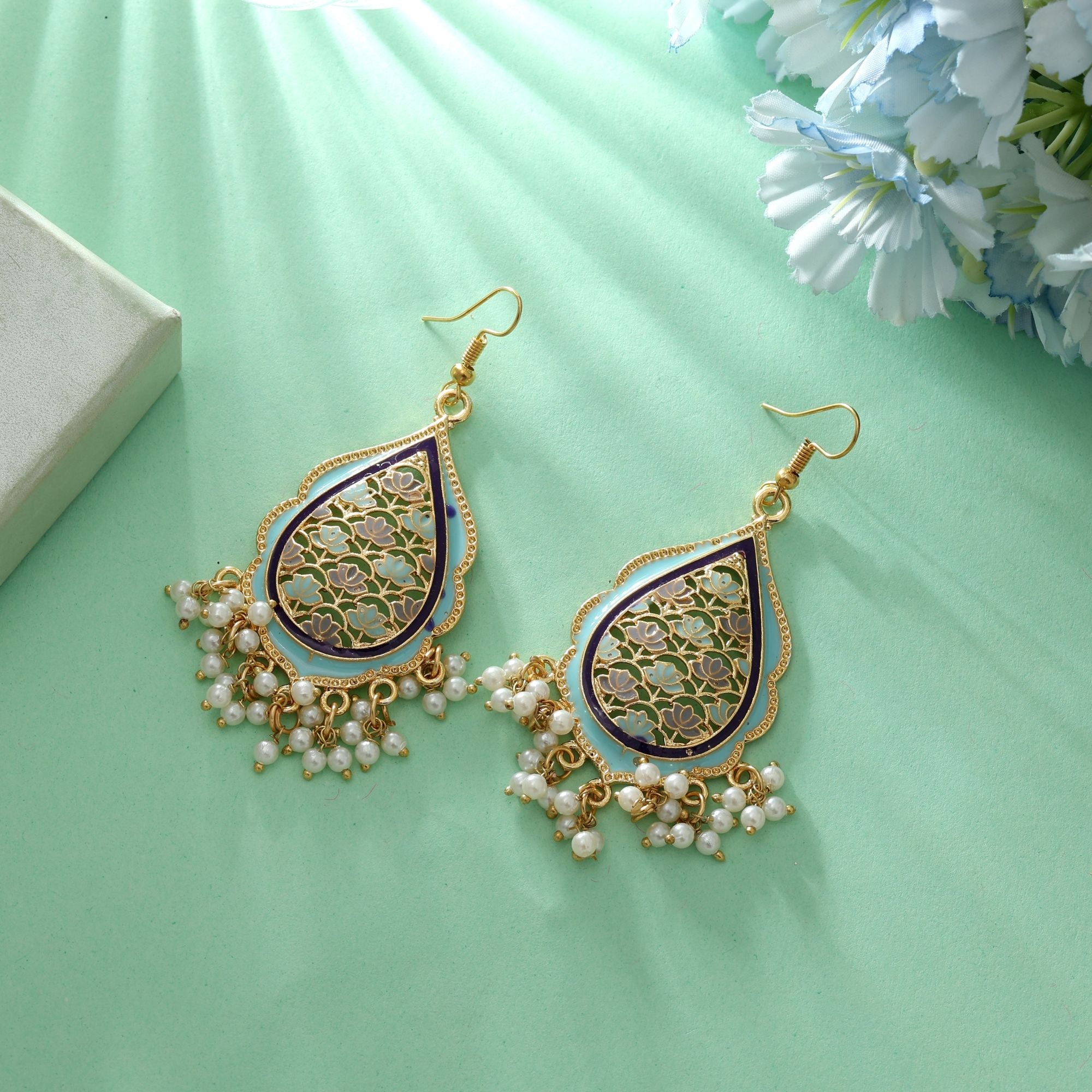 Sky Blue Color Meenakari Earrings Party Wear