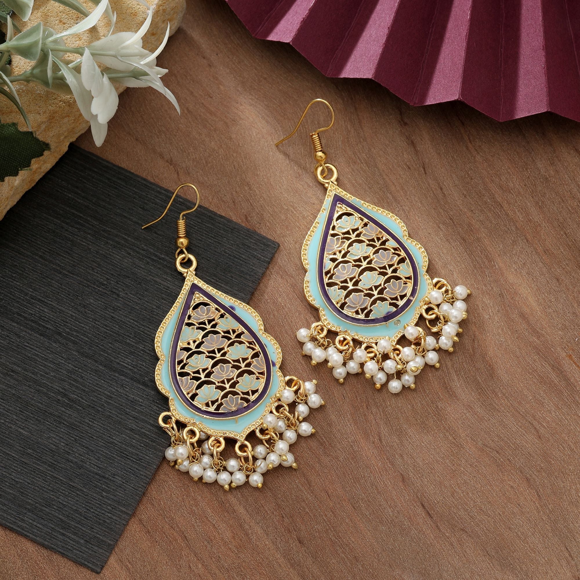 Sky Blue Color Meenakari Earrings Party Wear