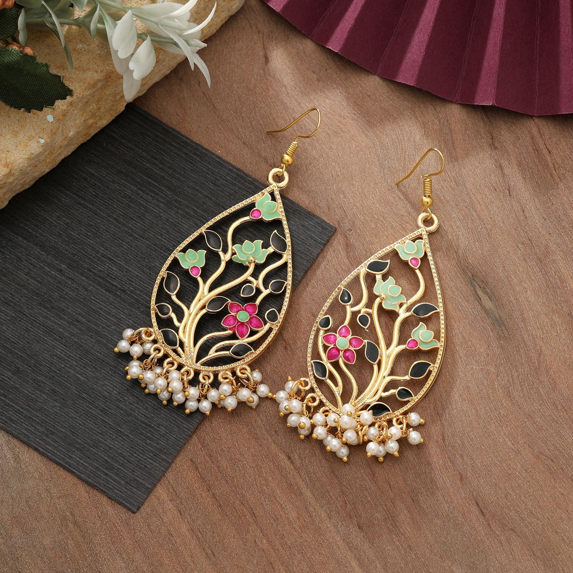 Multi Color Meenakari Earrings Classic Festive Wear