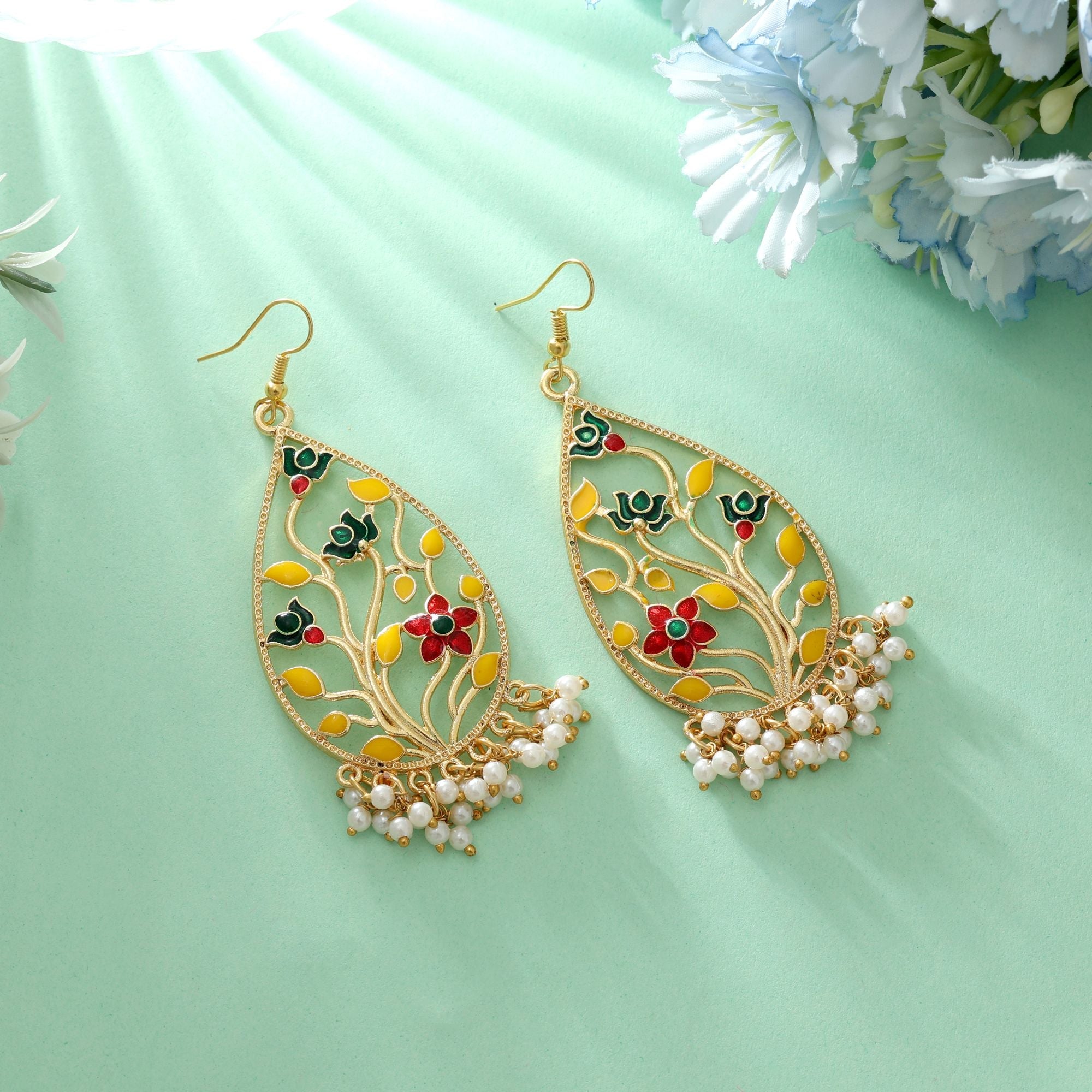 Multi Color Meenakari Earrings Traditional Statement Wear