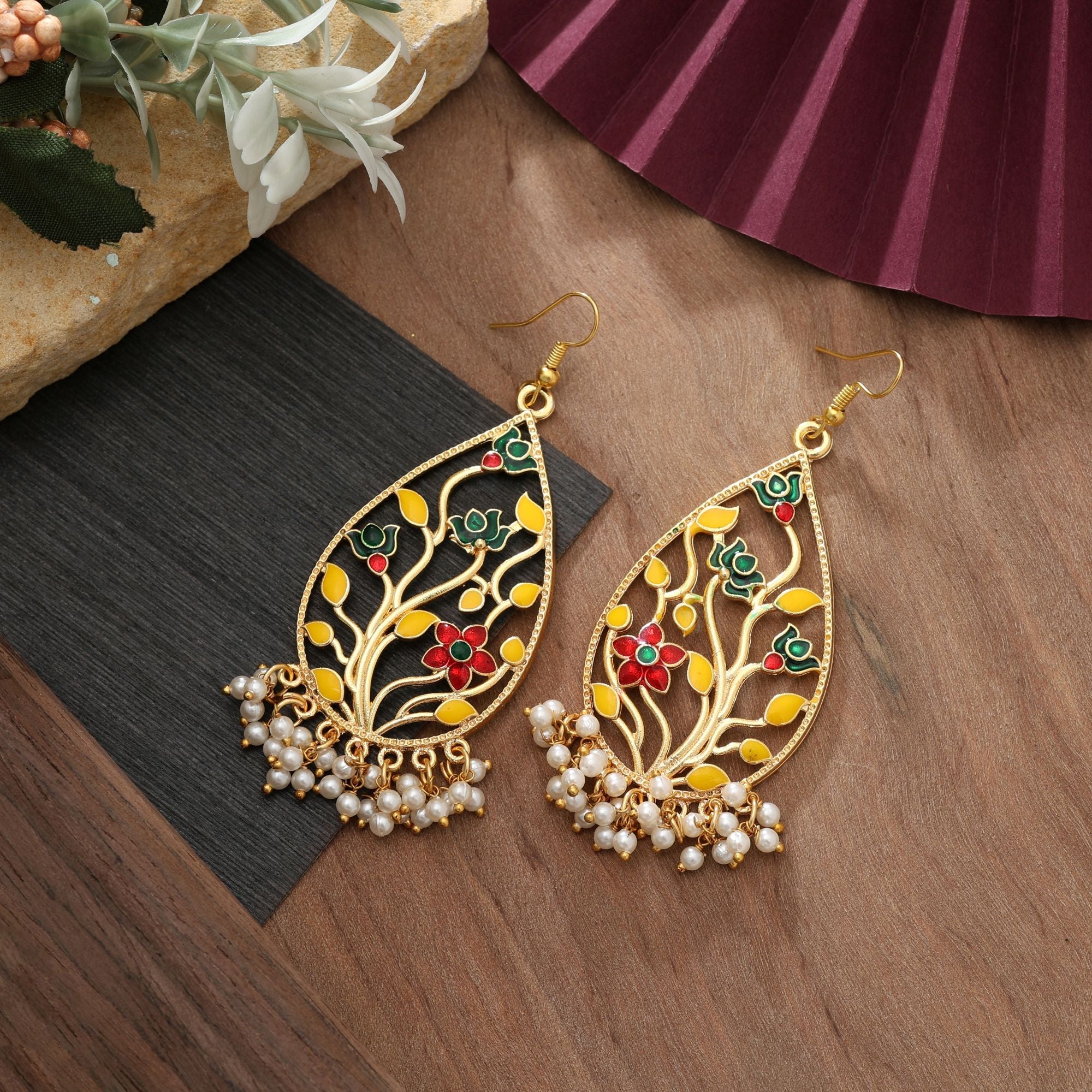 Multi Color Meenakari Earrings Traditional Statement Wear