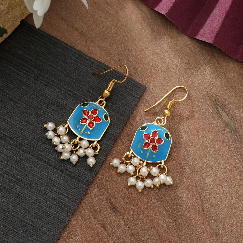 Firozi Color Meenakari Earrings Festive Ethnic Wear