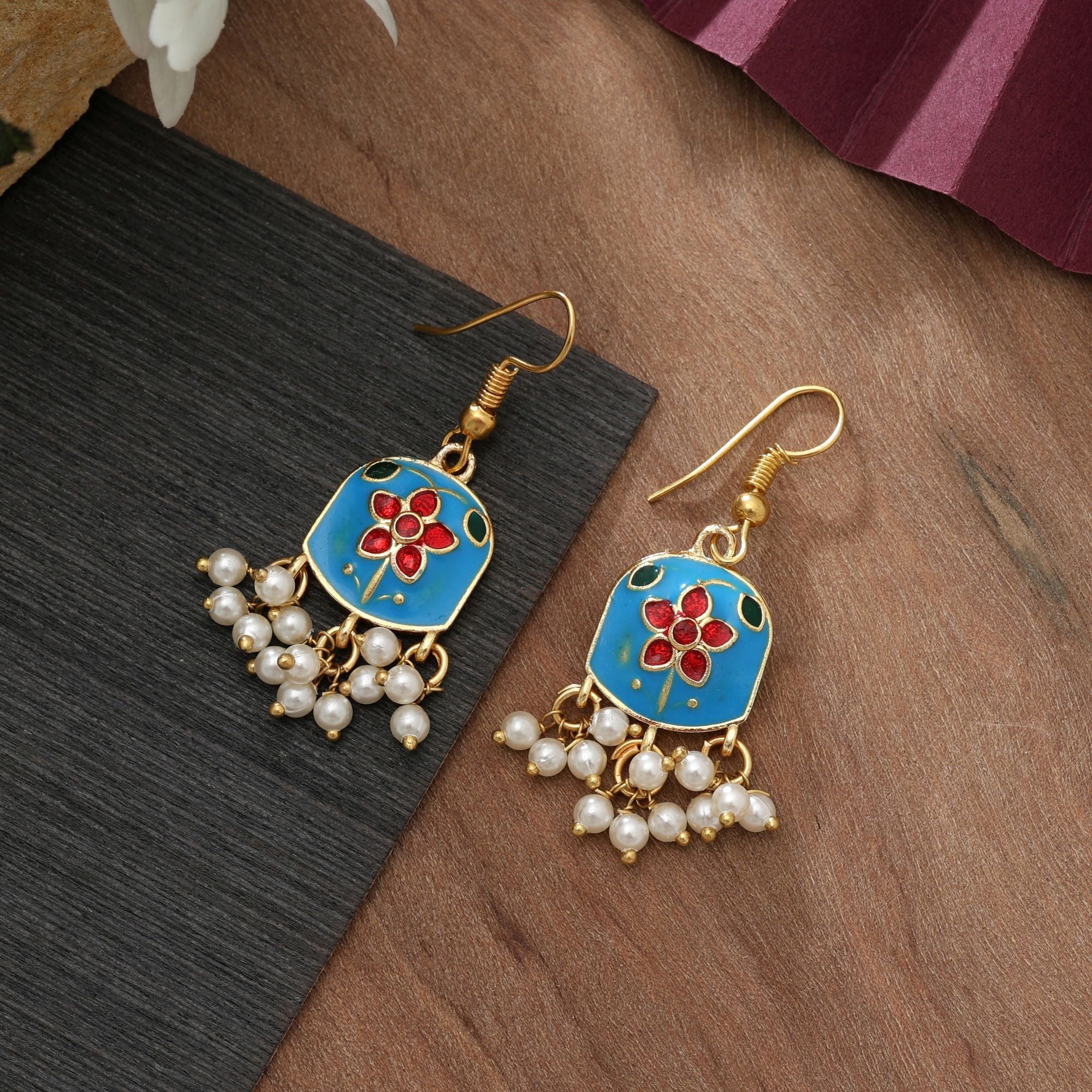 Firozi Color Meenakari Earrings Festive Ethnic Wear