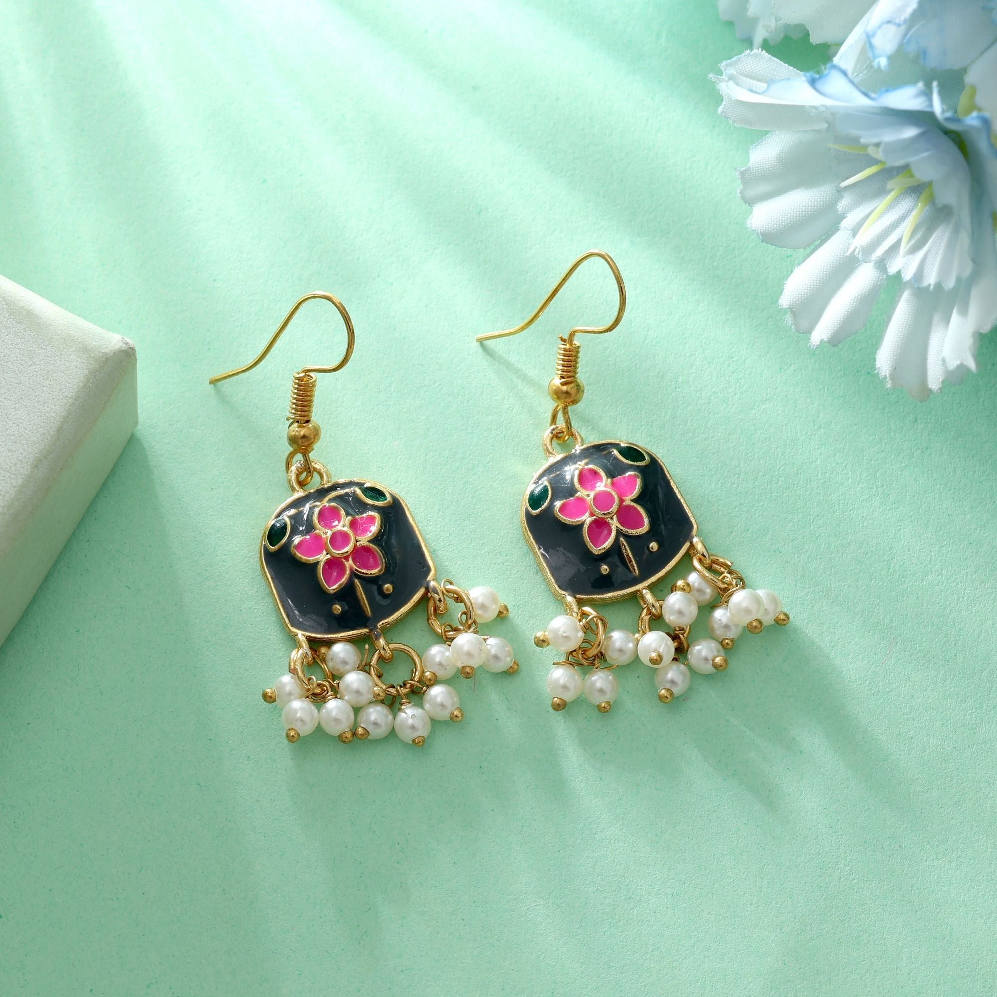 Grey Color Meenakari Earrings Minimal Traditional Style