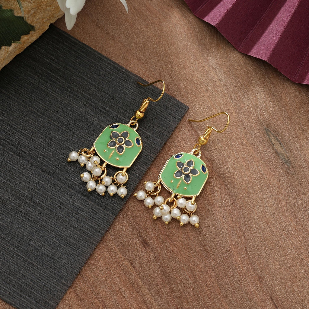 Pista Green Color Meenakari Earrings Daily Ethnic Wear