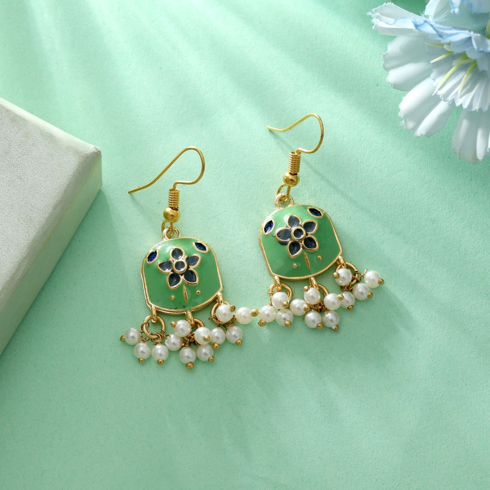 Pista Green Color Meenakari Earrings Daily Ethnic Wear