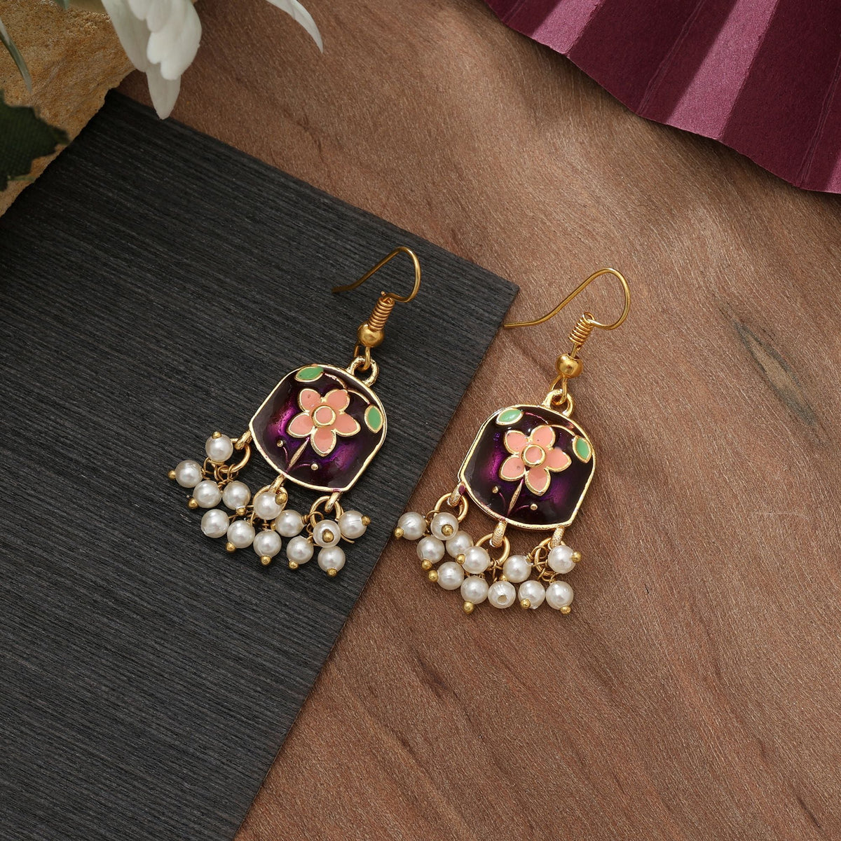 Purple Color Meenakari Earrings Traditional Party Wear