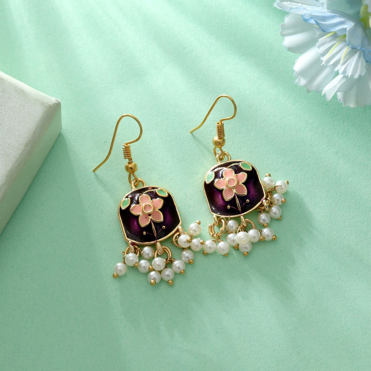 Purple Color Meenakari Earrings Traditional Party Wear