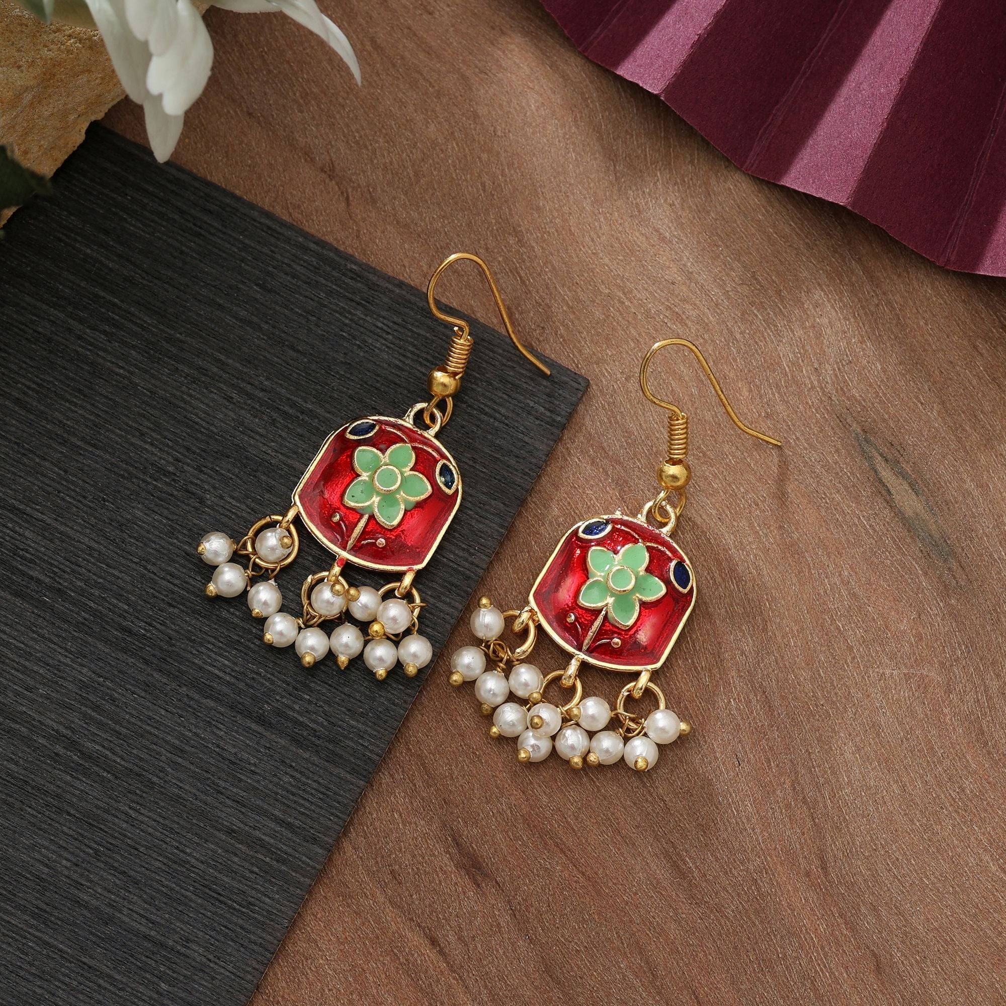 Red Color Meenakari Earrings Bridal Traditional Style