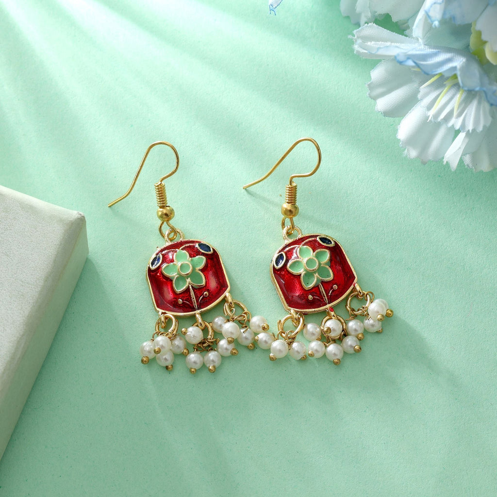 Red Color Meenakari Earrings Bridal Traditional Style