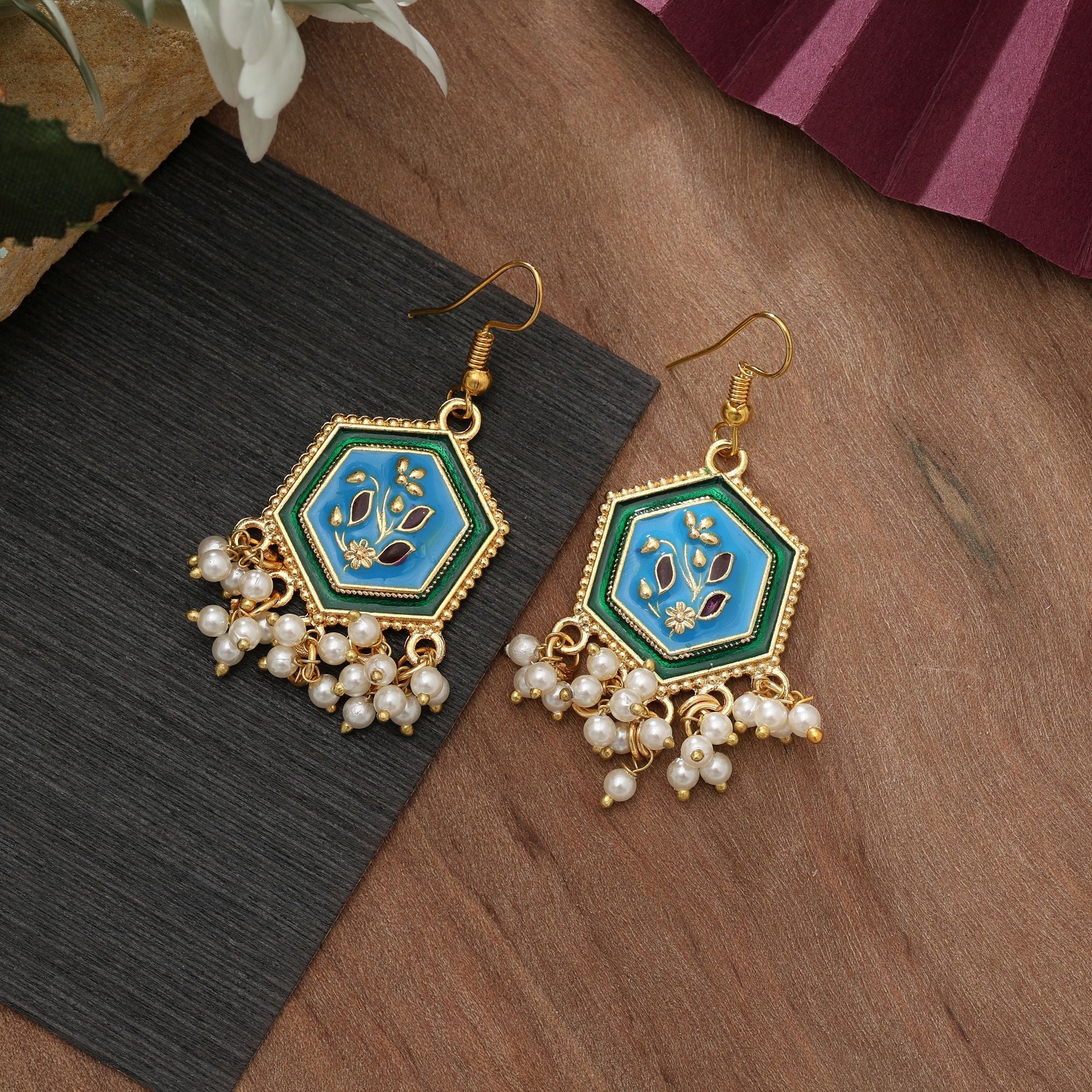 Firozi Color Meenakari Earrings Party Wear