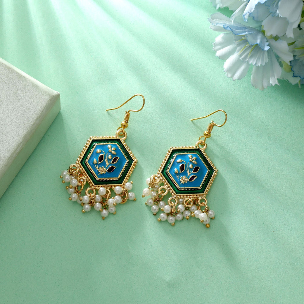 Firozi Color Meenakari Earrings Party Wear