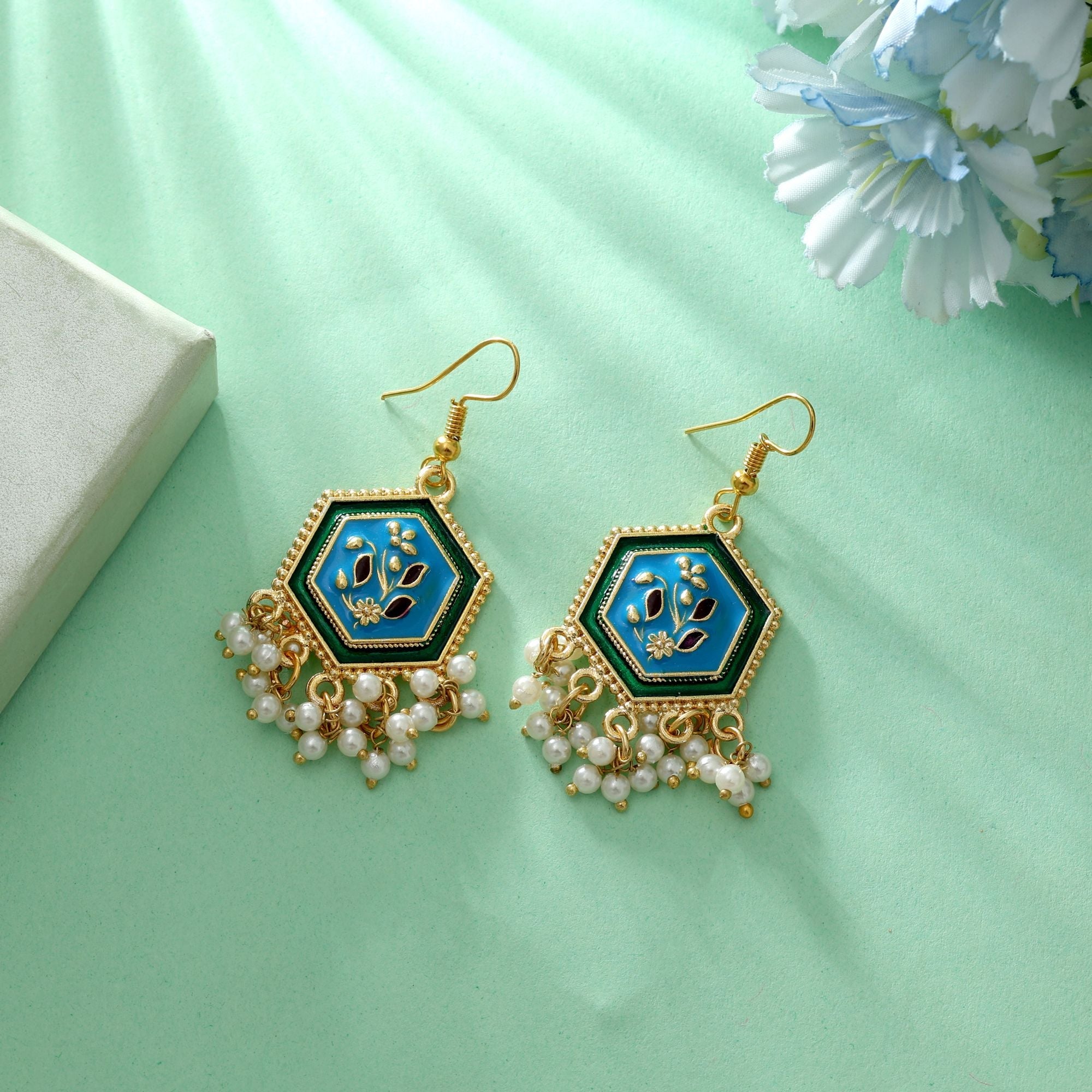 Firozi Color Meenakari Earrings Party Wear