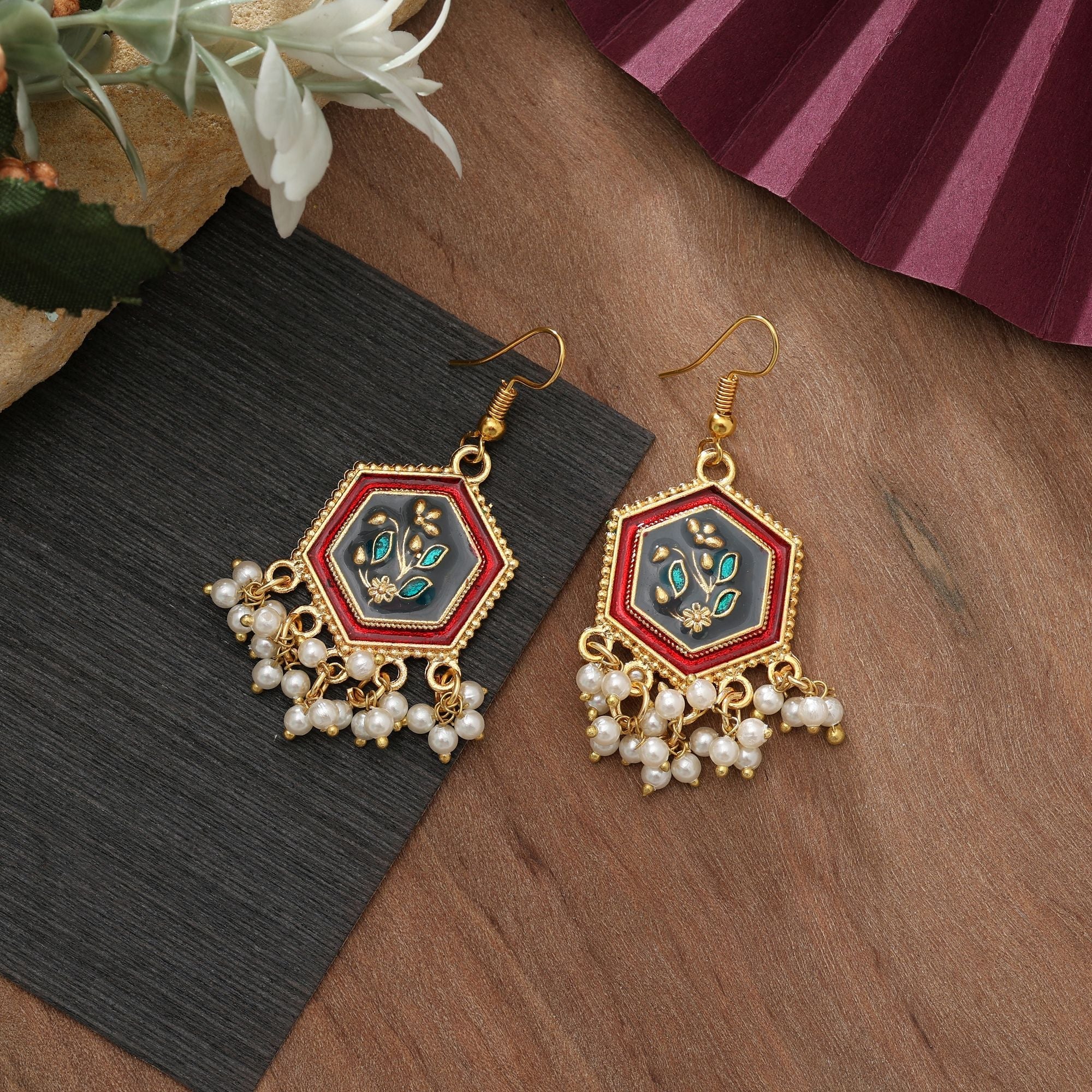 Grey Color Meenakari Earrings Minimal Daily Wear