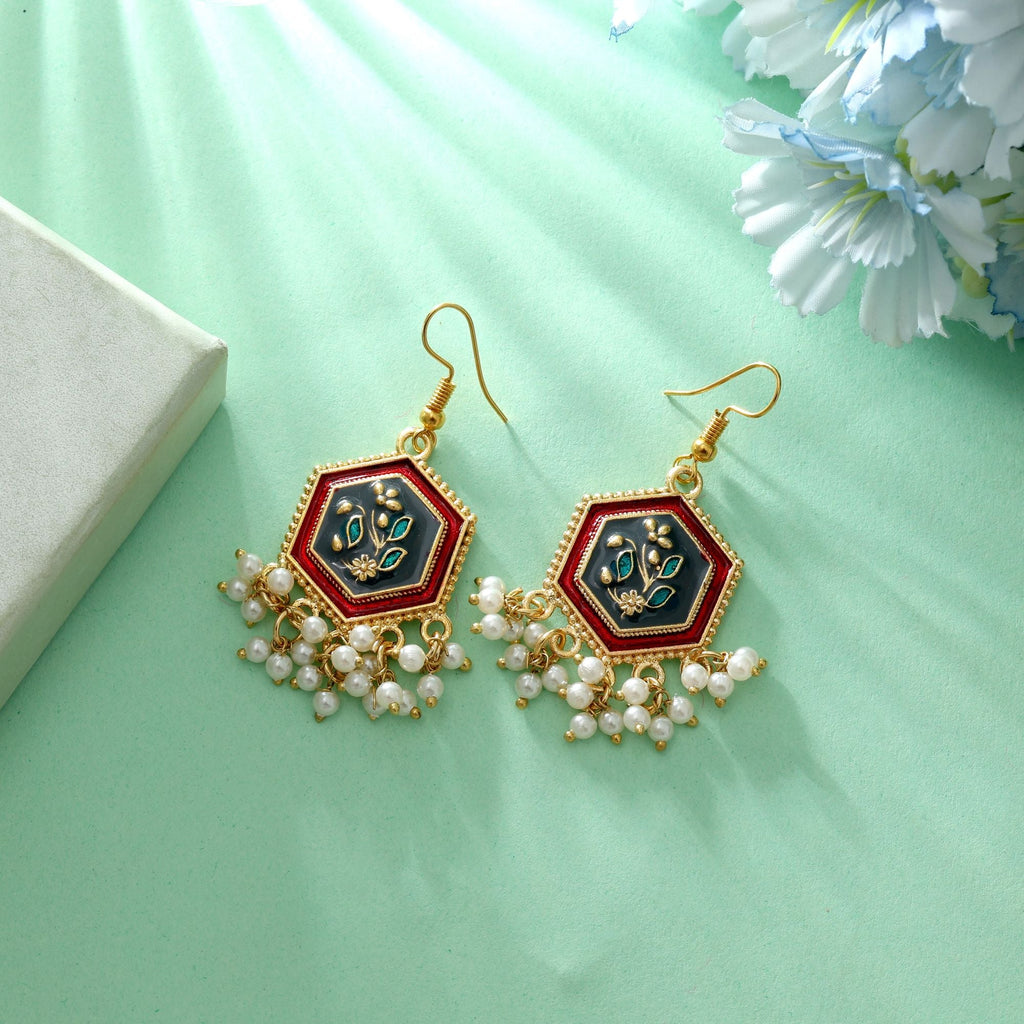 Grey Color Meenakari Earrings Minimal Daily Wear