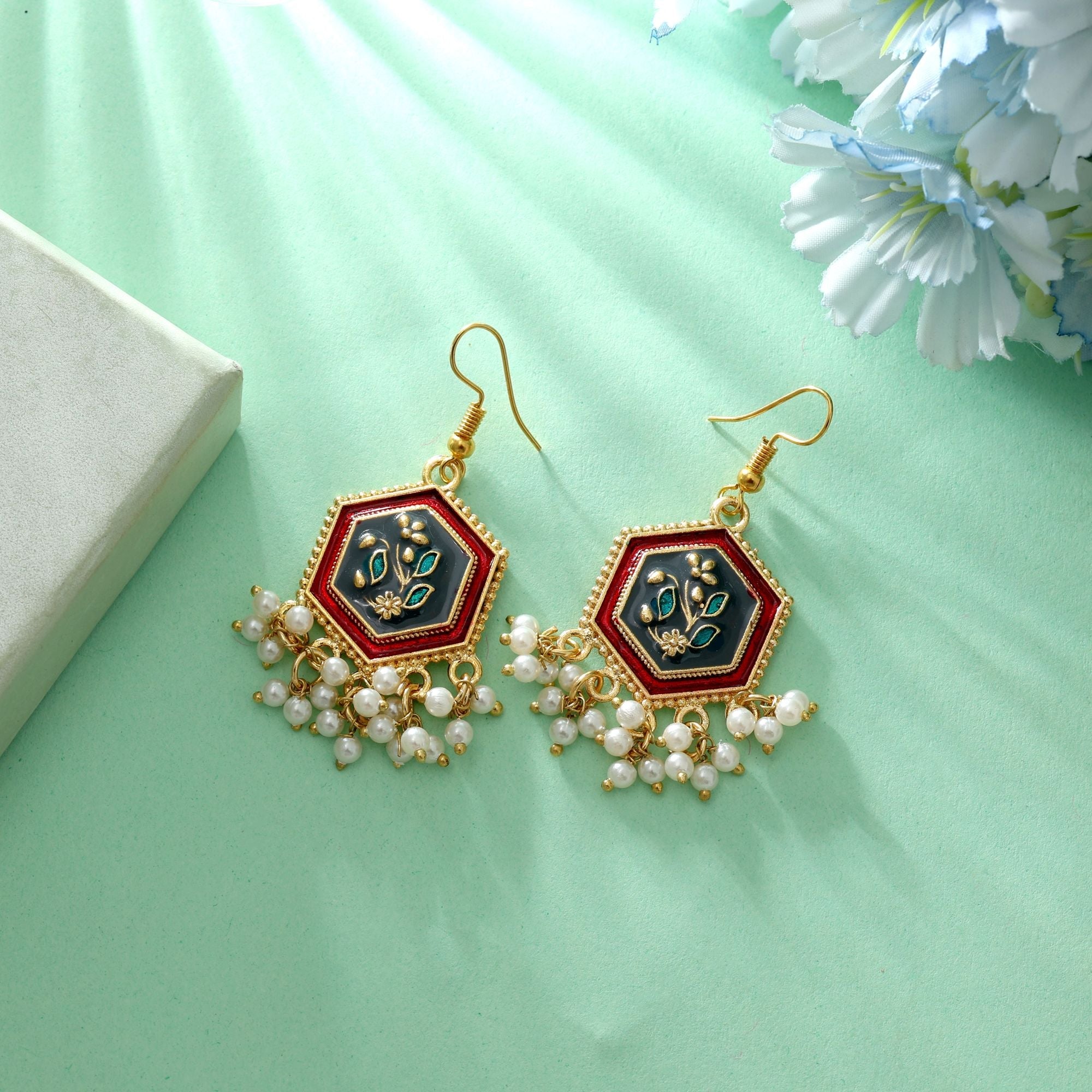 Grey Color Meenakari Earrings Minimal Daily Wear