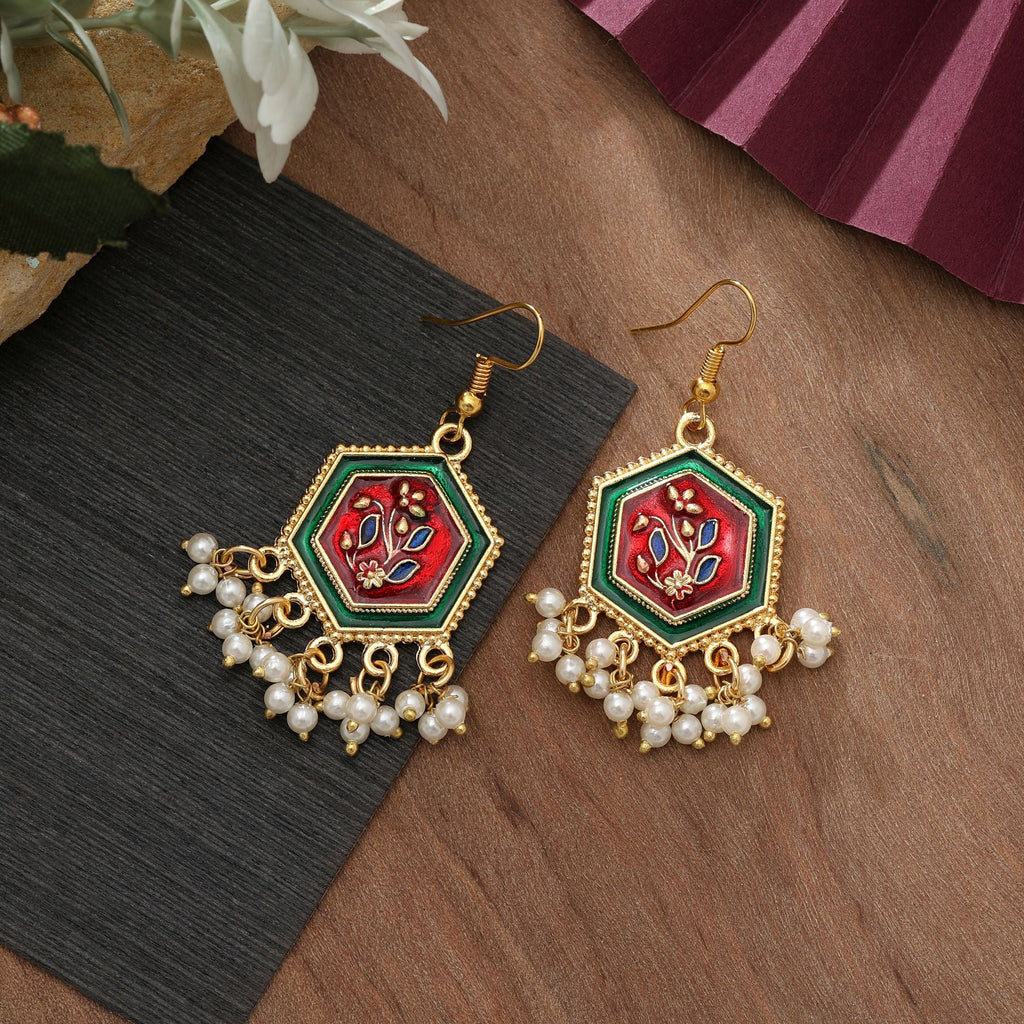 Maroon & Green Color Meenakari Earrings Ethnic Design