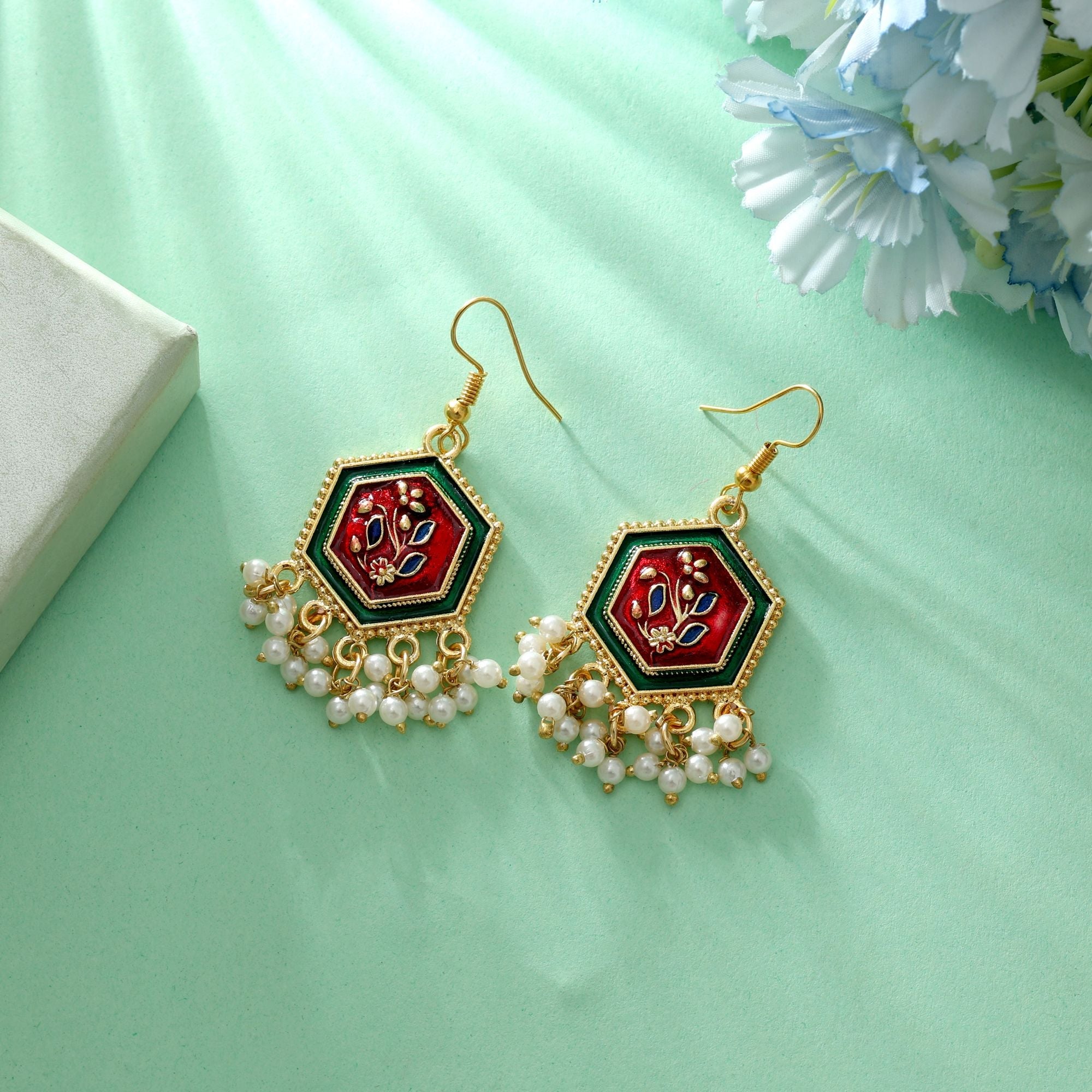 Maroon & Green Color Meenakari Earrings Ethnic Design