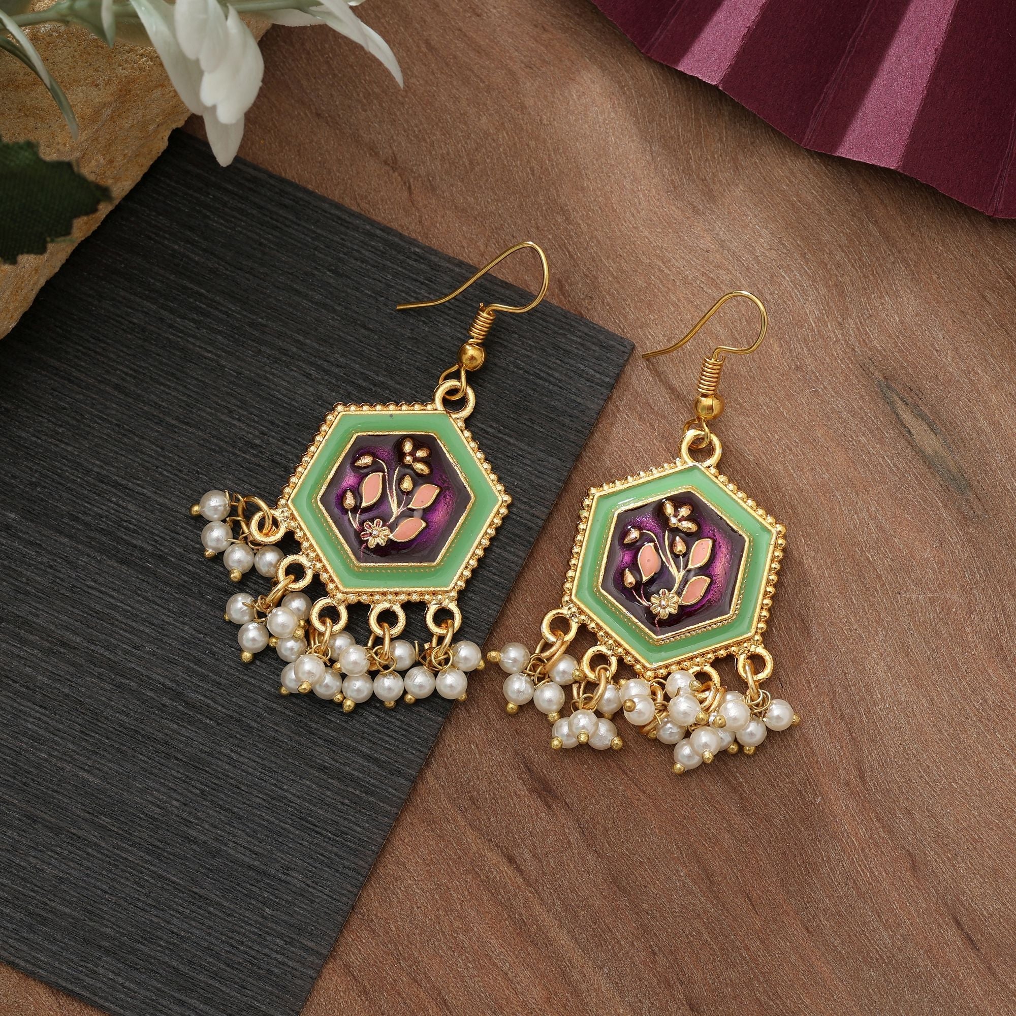 Purple Color Meenakari Earrings Classic Traditional Style