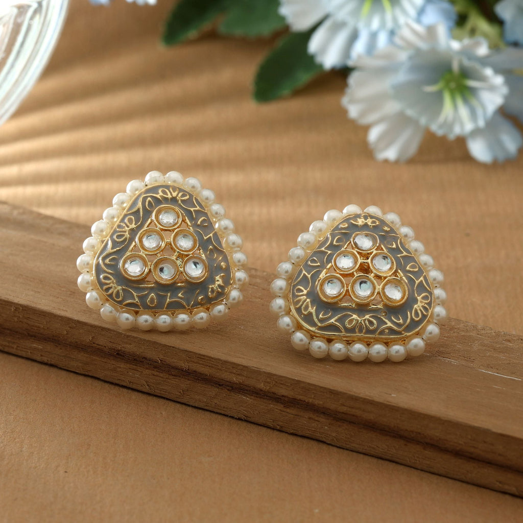 Grey Color Meenakari Earrings Classic Minimal Style