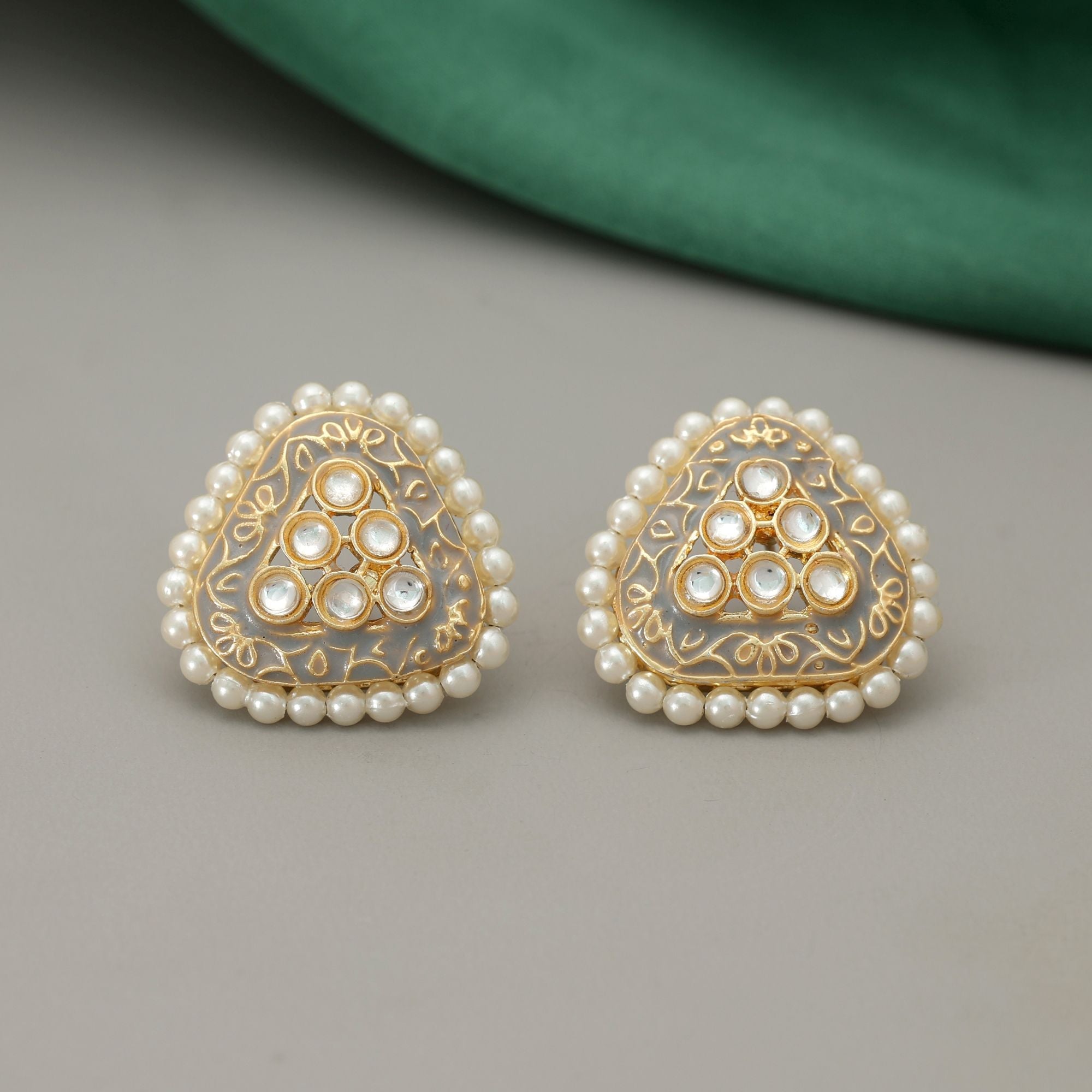 Grey Color Meenakari Earrings Classic Minimal Style