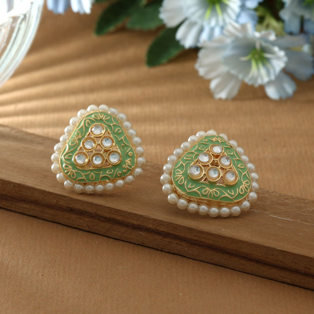 Pista Green Color Meenakari Earrings Ethnic Wear