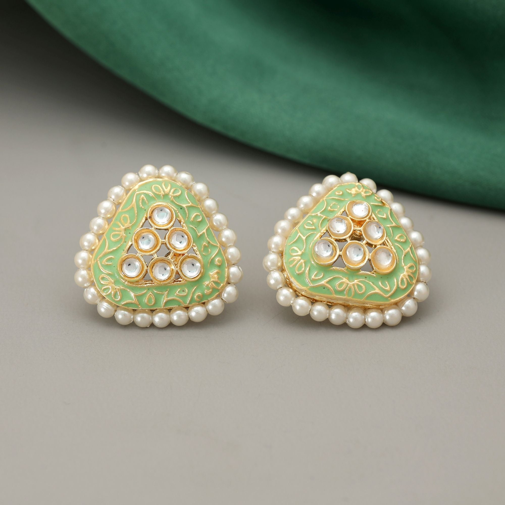 Pista Green Color Meenakari Earrings Ethnic Wear