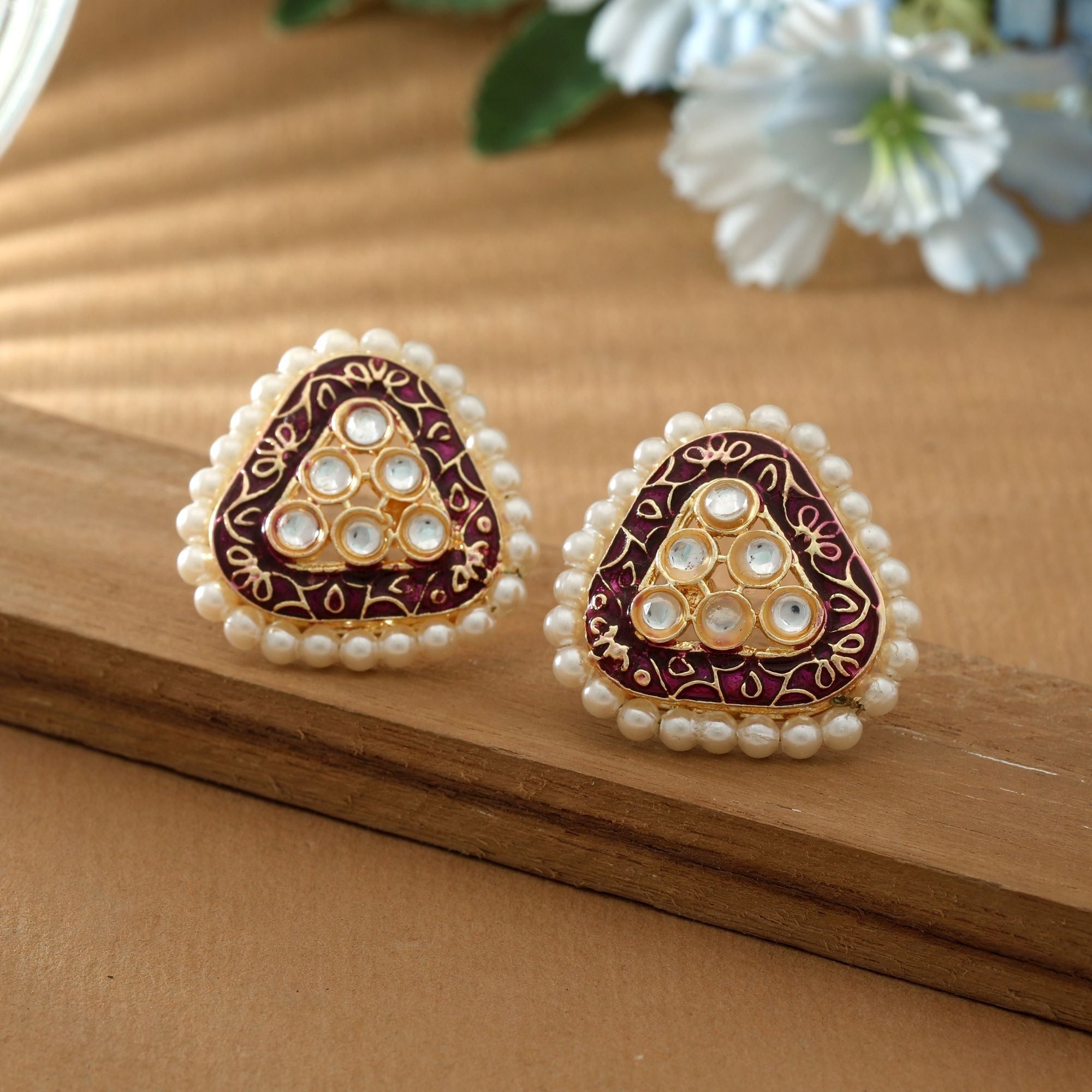 Purple Color Meenakari Earrings Designer Festive Style