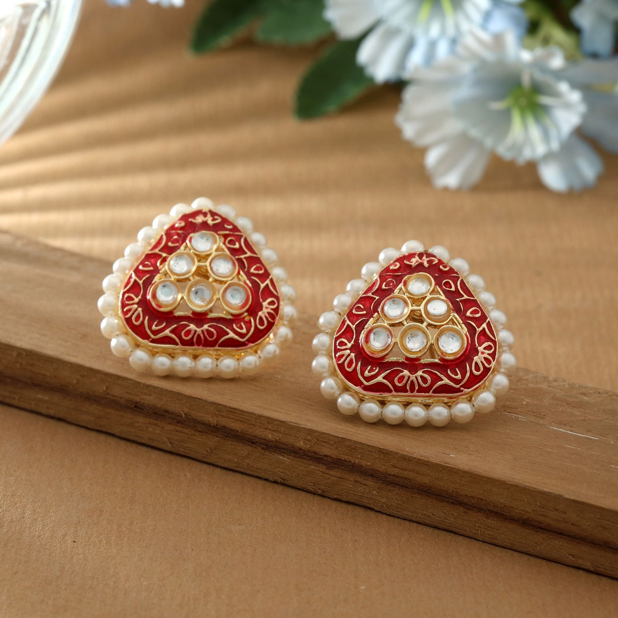 Red Color Meenakari Earrings Bridal Festive Wear