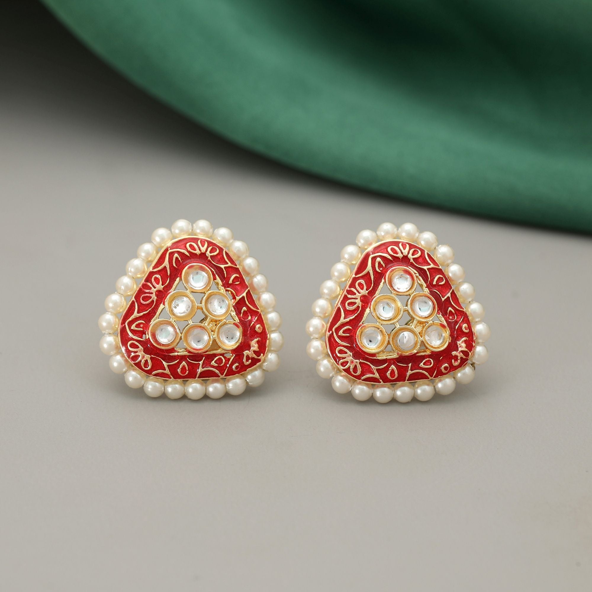 Red Color Meenakari Earrings Bridal Festive Wear