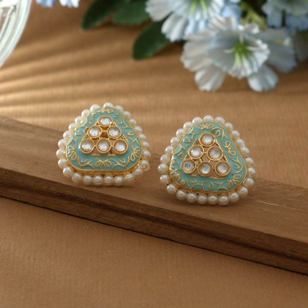 Sky Blue Color Meenakari Earrings Stylish Ethnic Wear