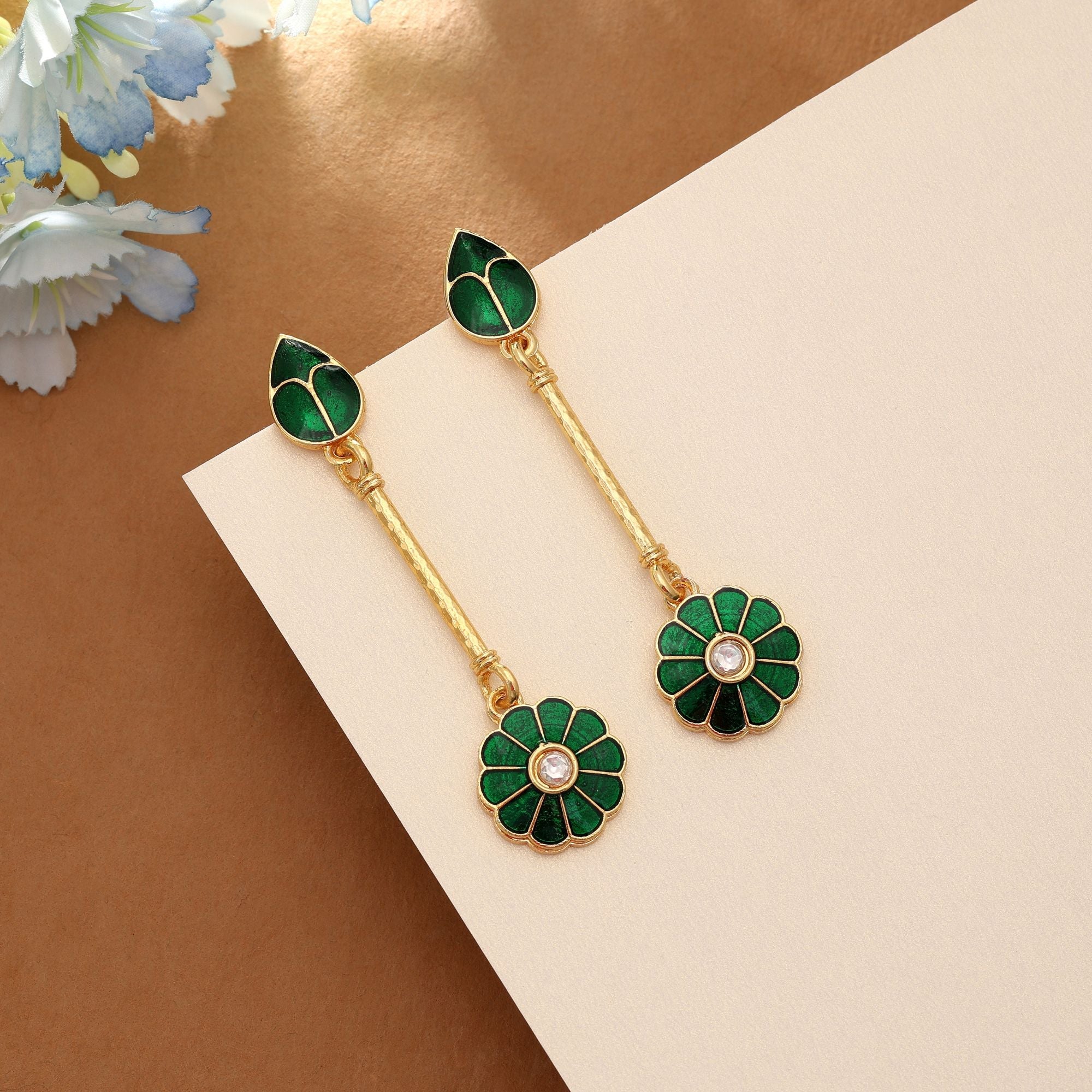Green Color Meenakari Earrings Classic Festive Traditional Statement Jewelry Collection Design
