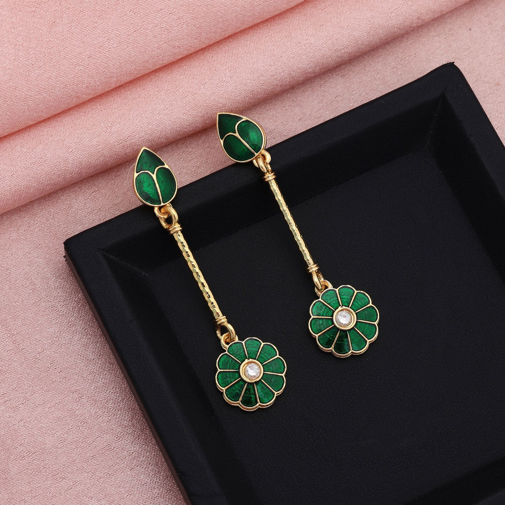 Green Color Meenakari Earrings Classic Festive Traditional Statement Jewelry Collection Design