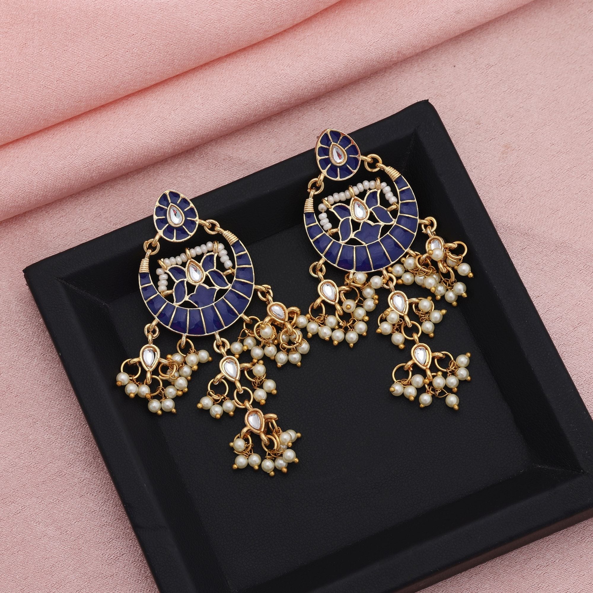 Blue Color Meenakari Earrings Stylish Modern Ethnic Jewelry Collection Design