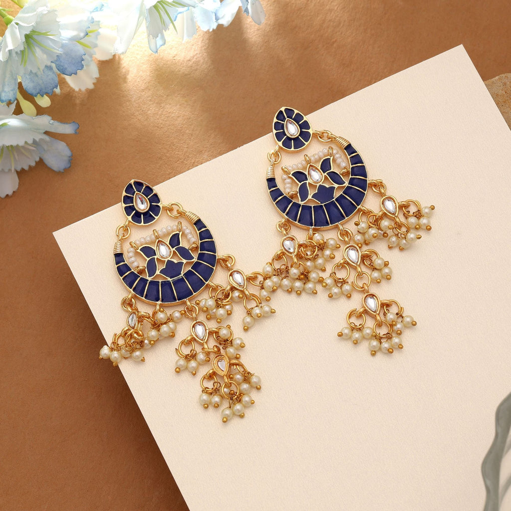 Blue Color Meenakari Earrings Stylish Modern Ethnic Jewelry Collection Design