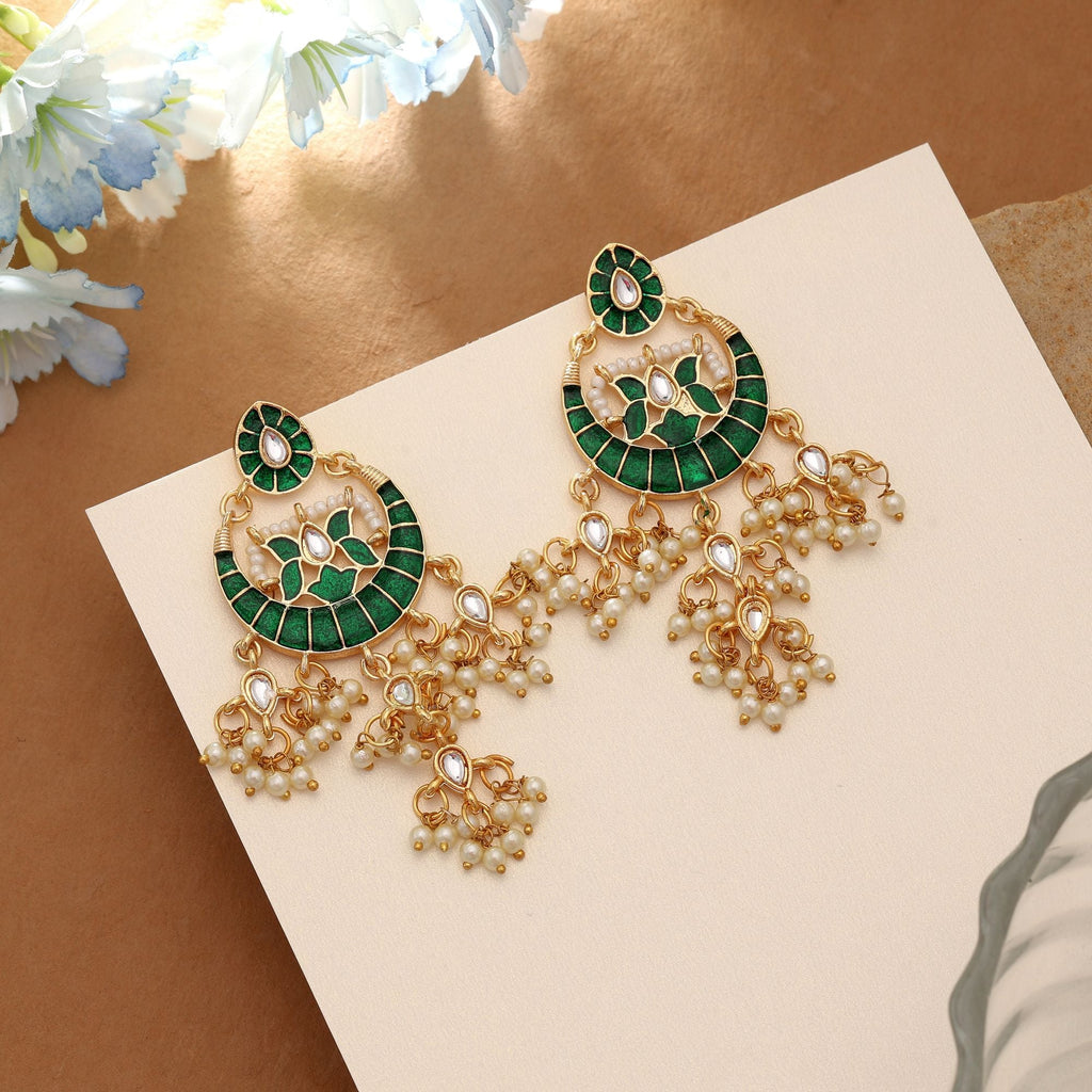 Green Color Meenakari Earrings Elegant Festive Traditional Jewelry Collection Design