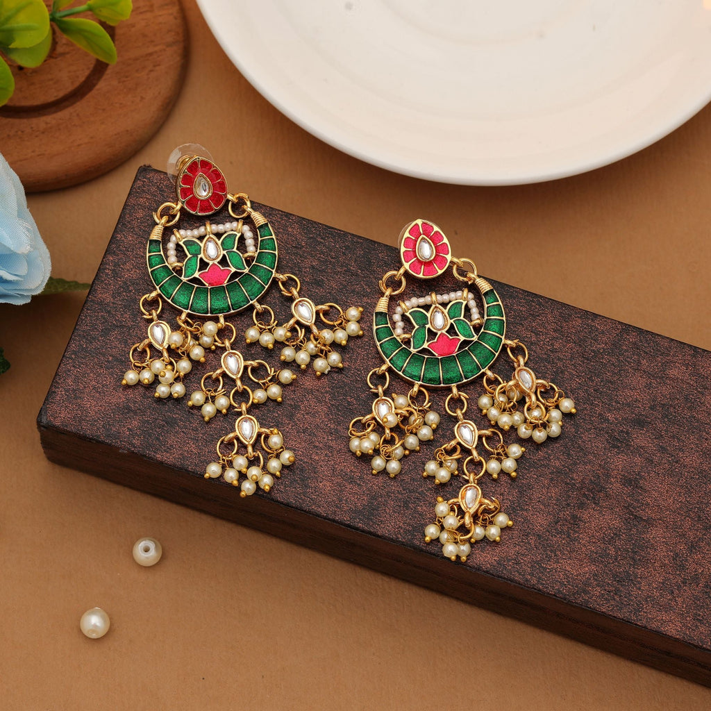 Rani Green Meenakari Earrings Handmade