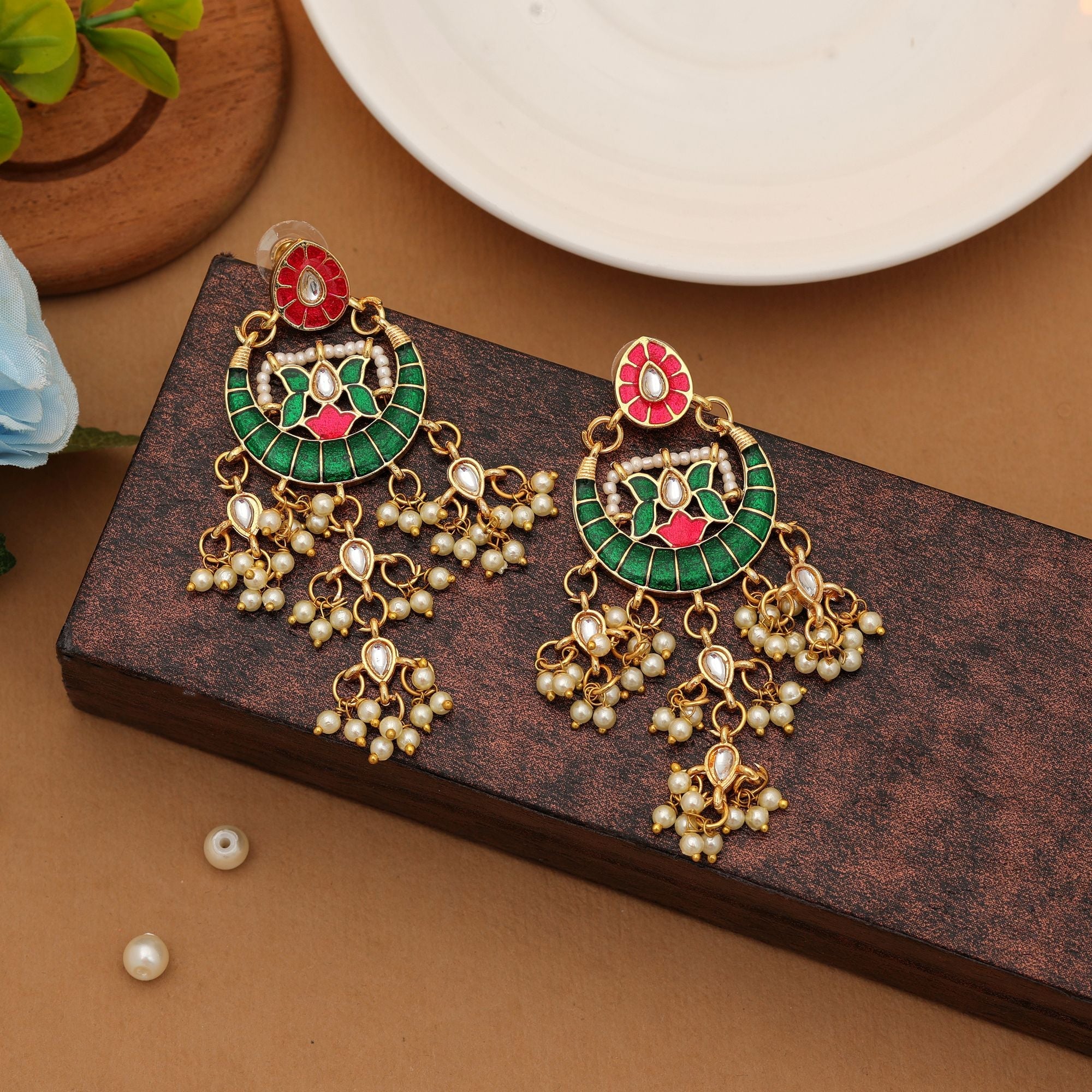 Rani Green Meenakari Earrings Handmade