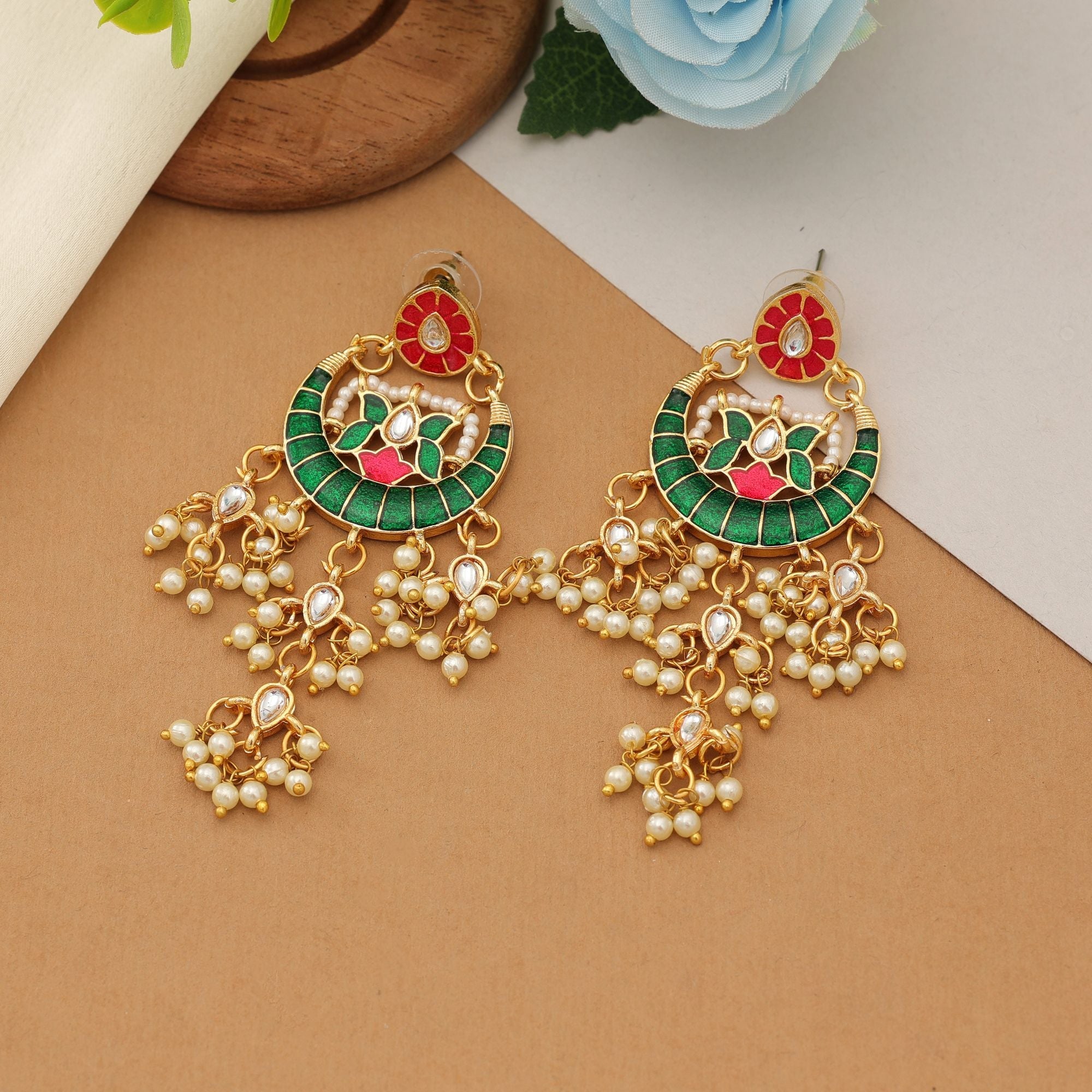Rani Green Meenakari Earrings Handmade