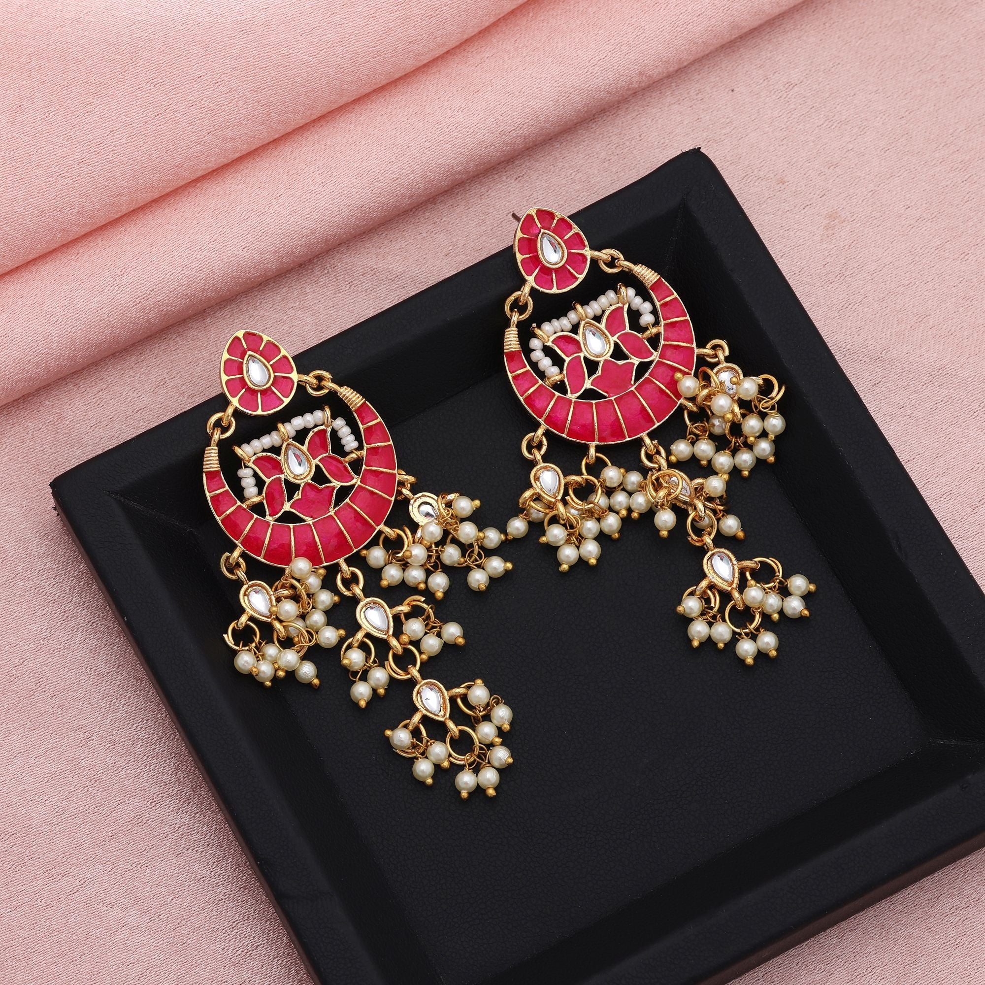 Rani Color Meenakari Earrings Elegant Traditional Party Wear Jewelry Collection Design