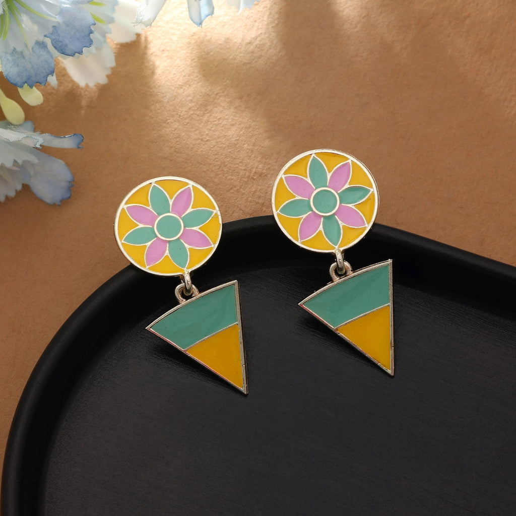 Yellow & Orange Color Meenakari Earrings Vibrant Ethnic Statement Jewelry Collection Design
