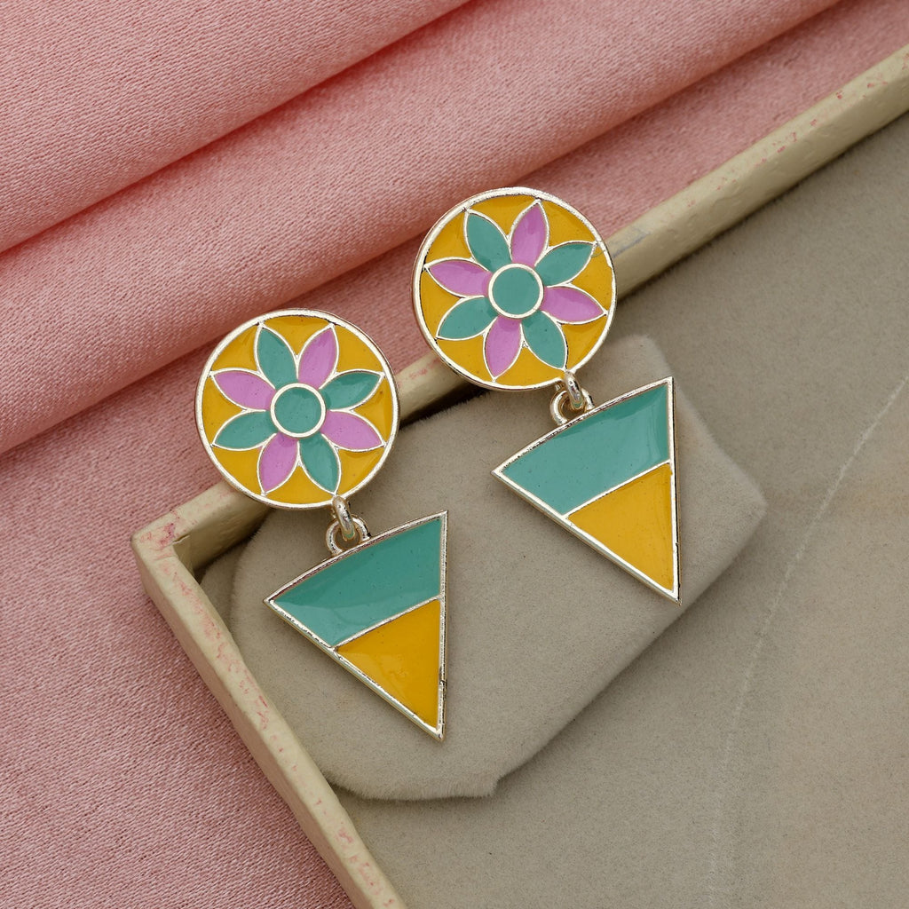 Yellow & Orange Color Meenakari Earrings Vibrant Ethnic Statement Jewelry Collection Design